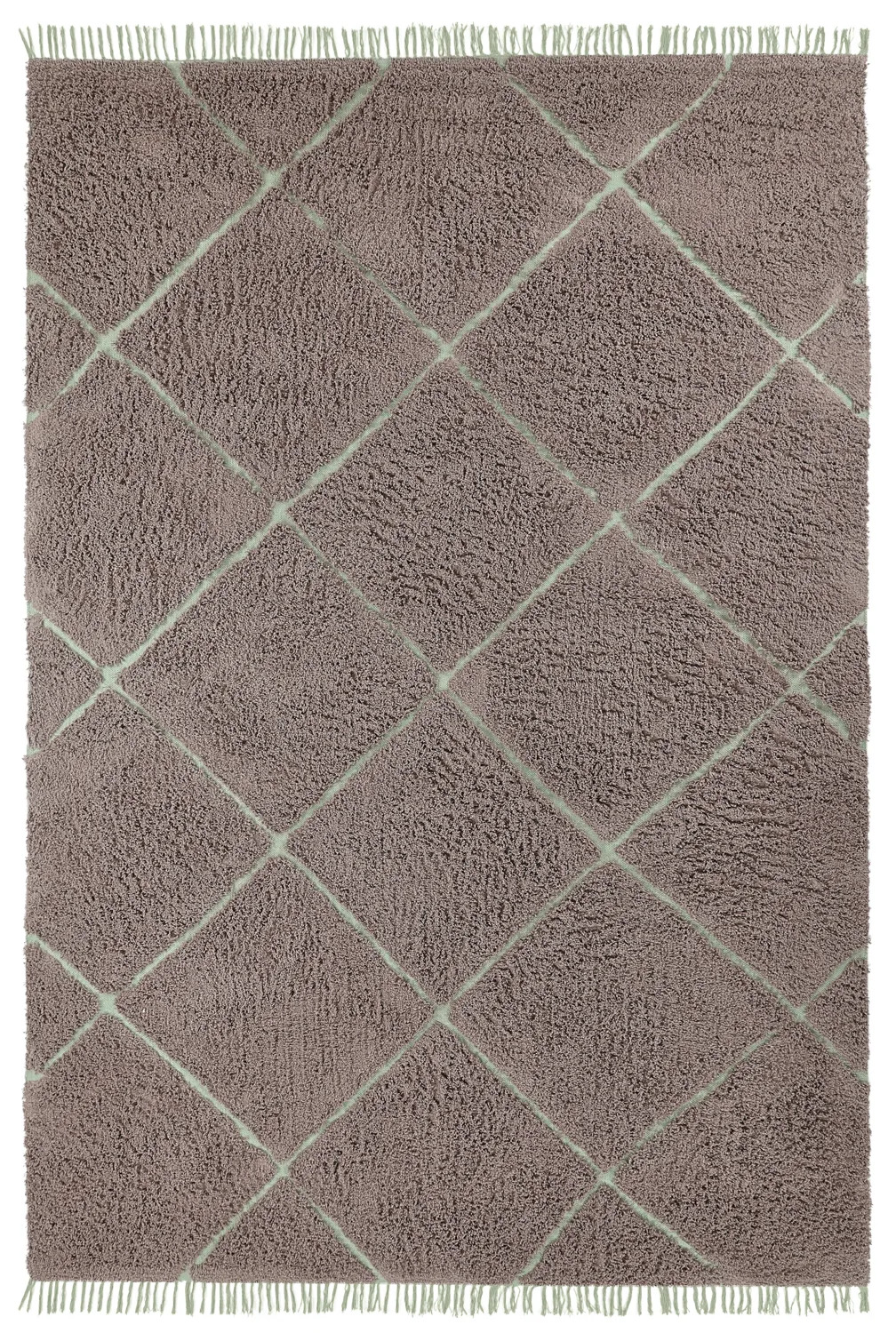 Hoogpolig vloerkleed - Bellevue Natural Cotton Shaggy (taupe/groen)