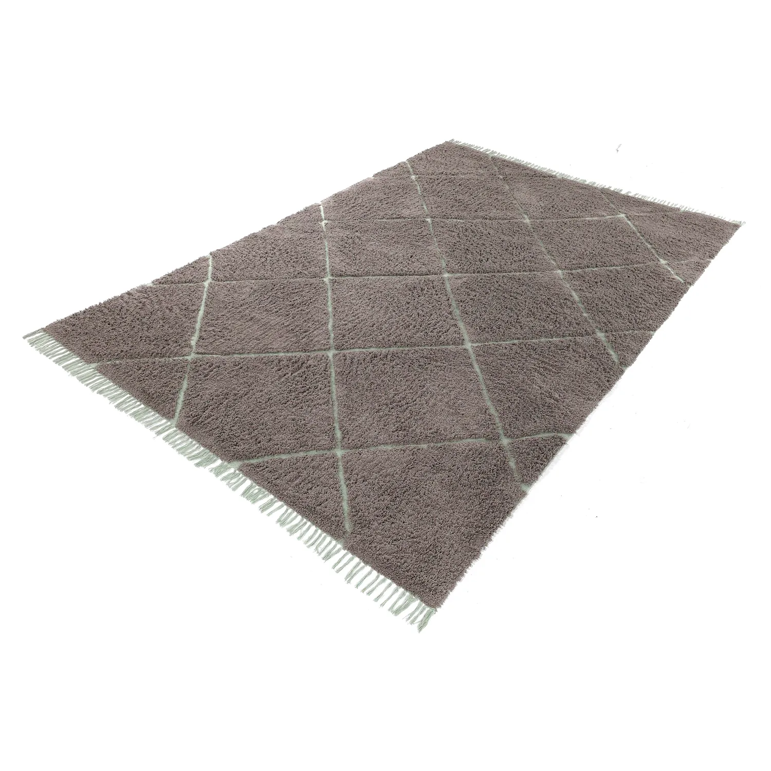 Hoogpolig vloerkleed - Bellevue Natural Cotton Shaggy (taupe/groen)