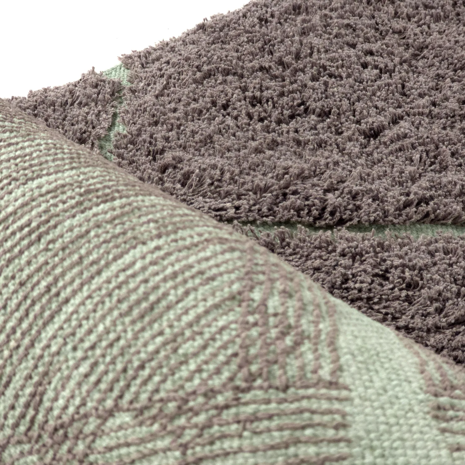 Hoogpolig vloerkleed - Bellevue Natural Cotton Shaggy (taupe/groen)