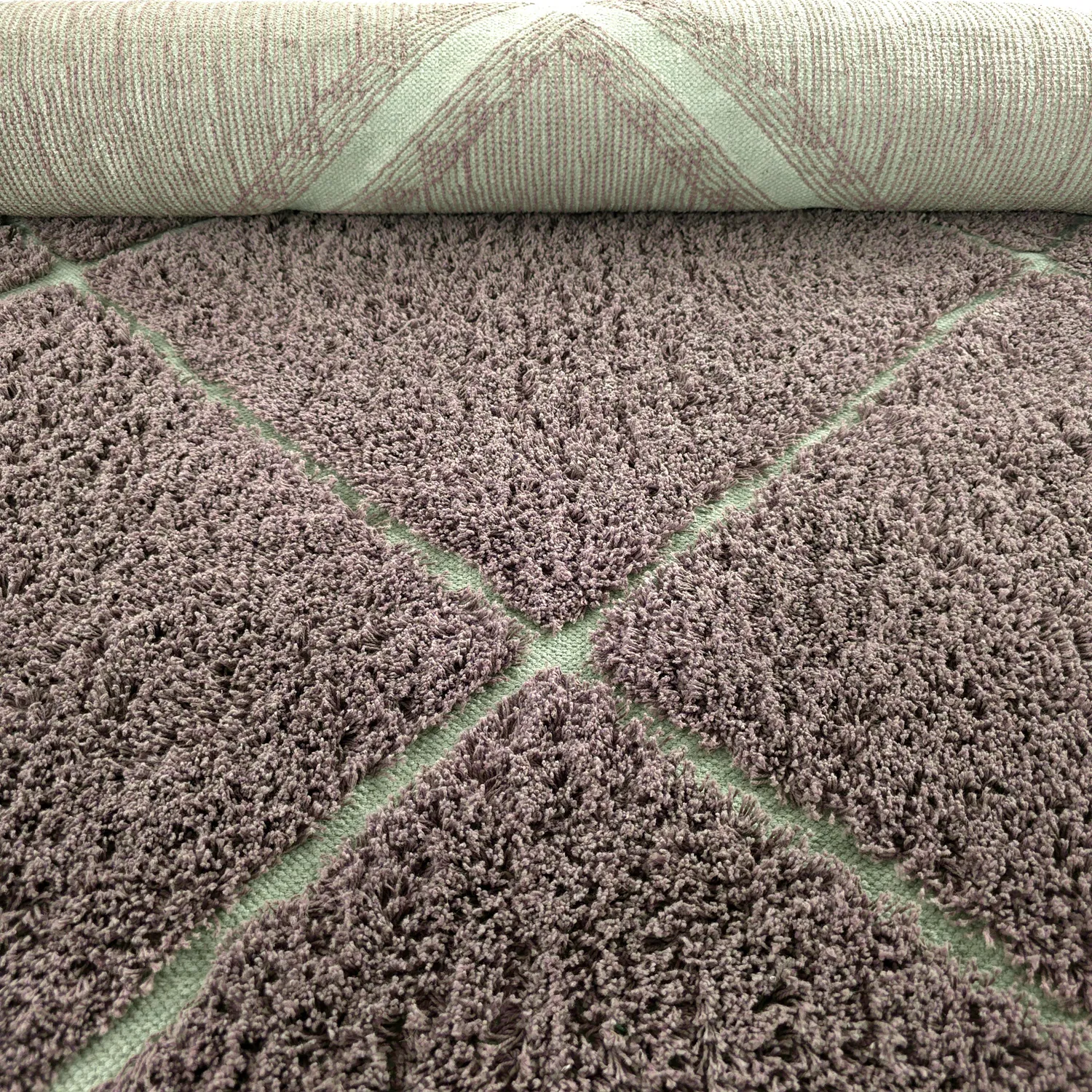 Hoogpolig vloerkleed - Bellevue Natural Cotton Shaggy (taupe/groen)