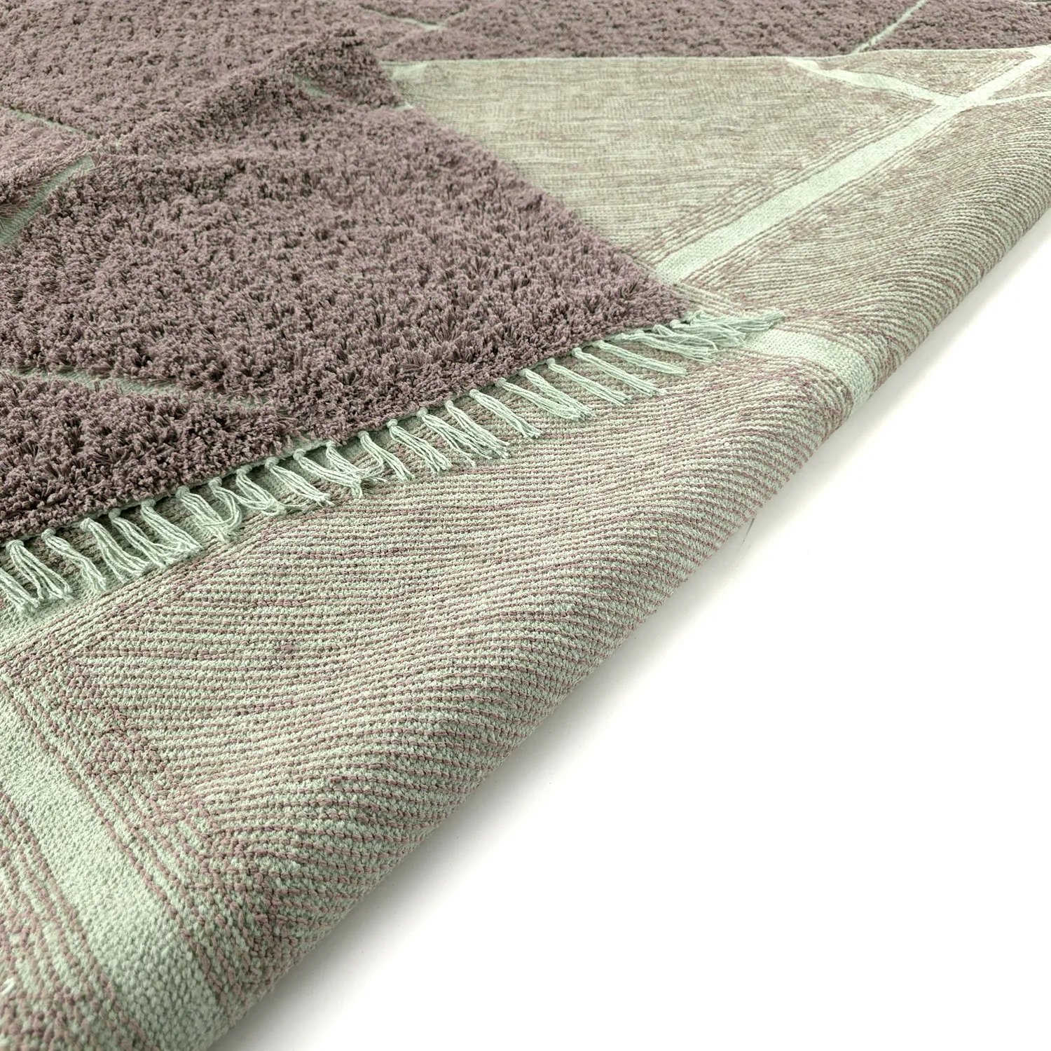 Hoogpolig vloerkleed - Bellevue Natural Cotton Shaggy (taupe/groen)