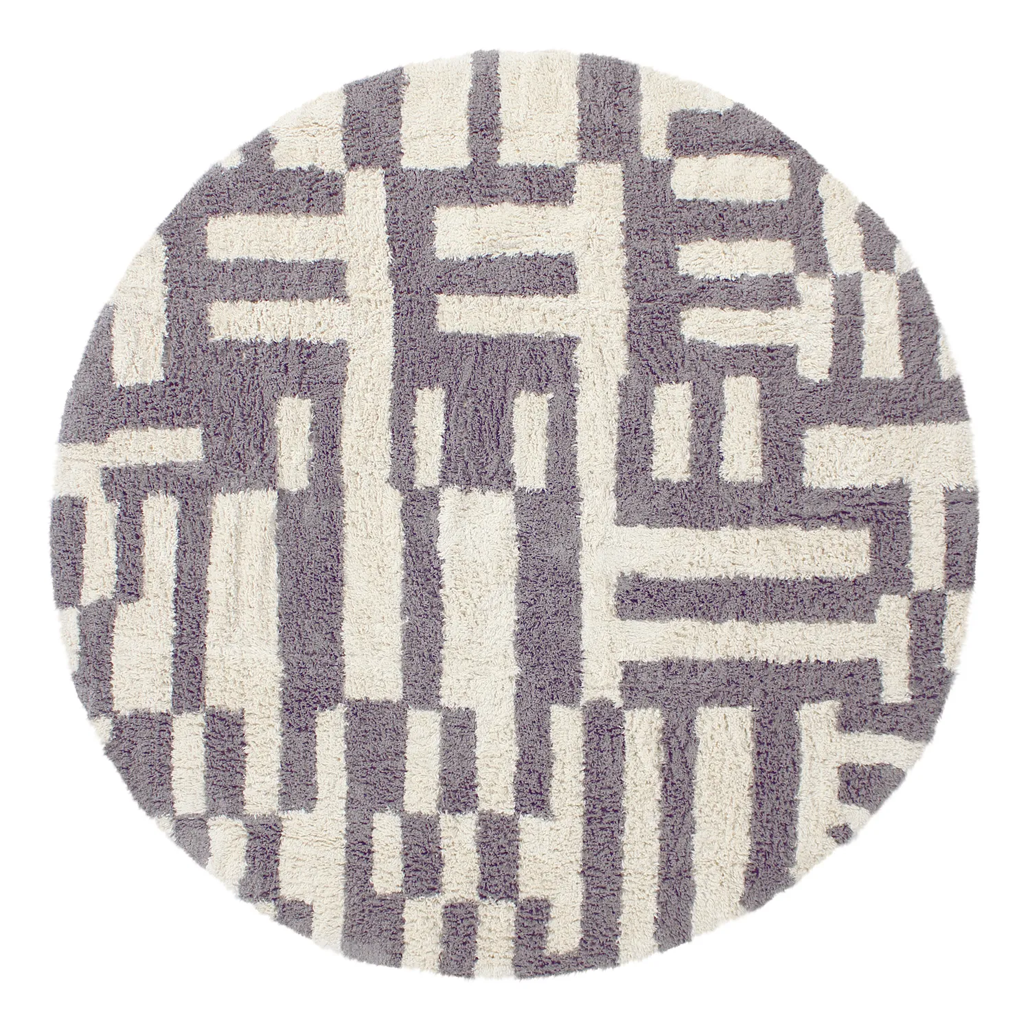 Ronde vloerkleden - Bergamo Natural Cotton Shaggy (grijs/wit)