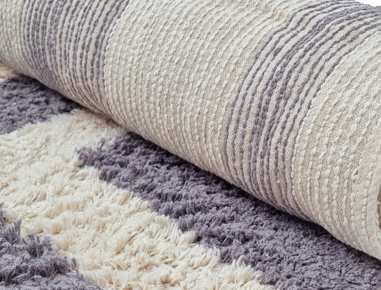 Ronde vloerkleden - Bergamo Natural Cotton Shaggy (grijs/wit)