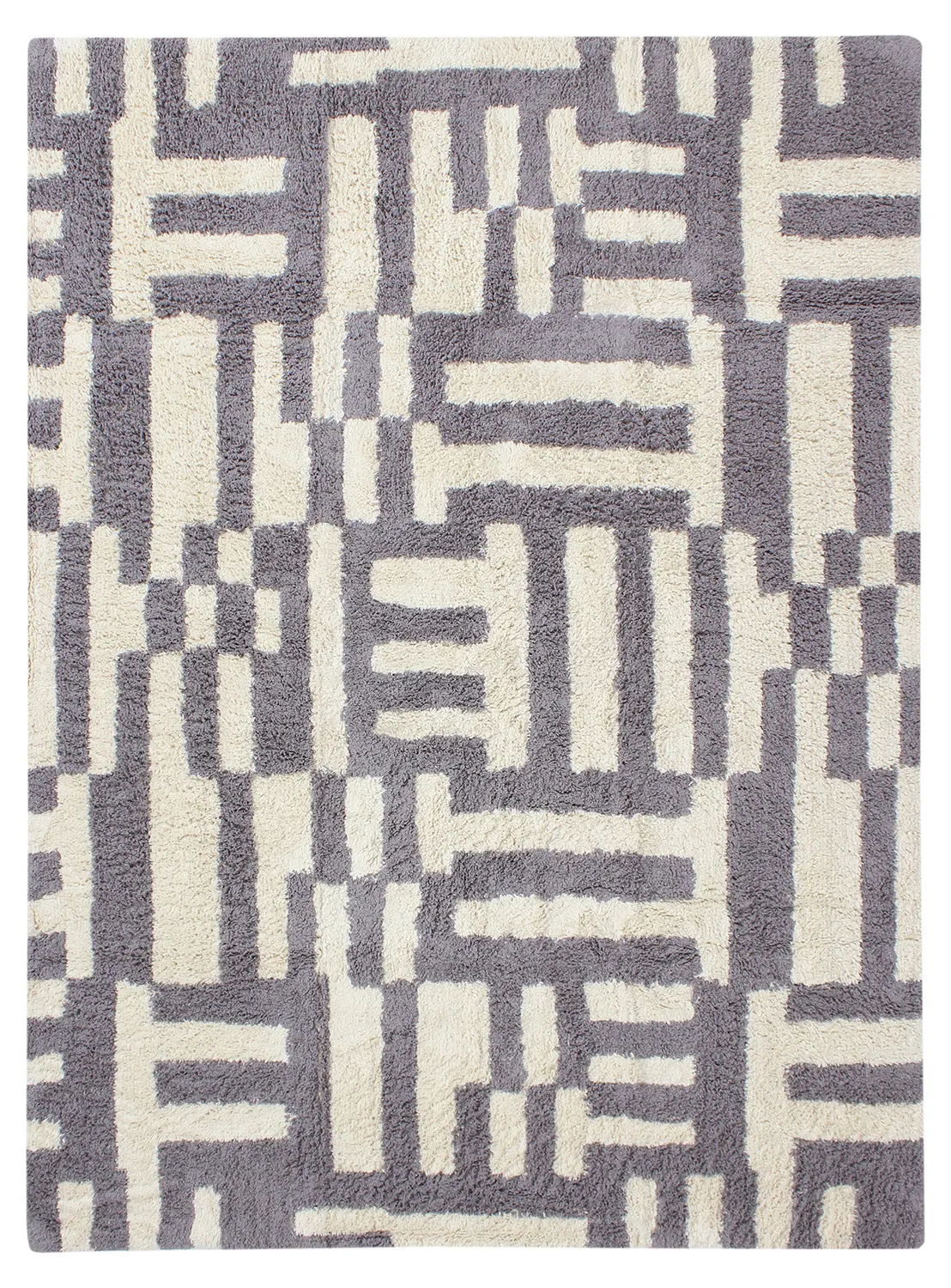 Hoogpolig vloerkleed - Bergamo Natural Cotton Shaggy (grijs/wit)