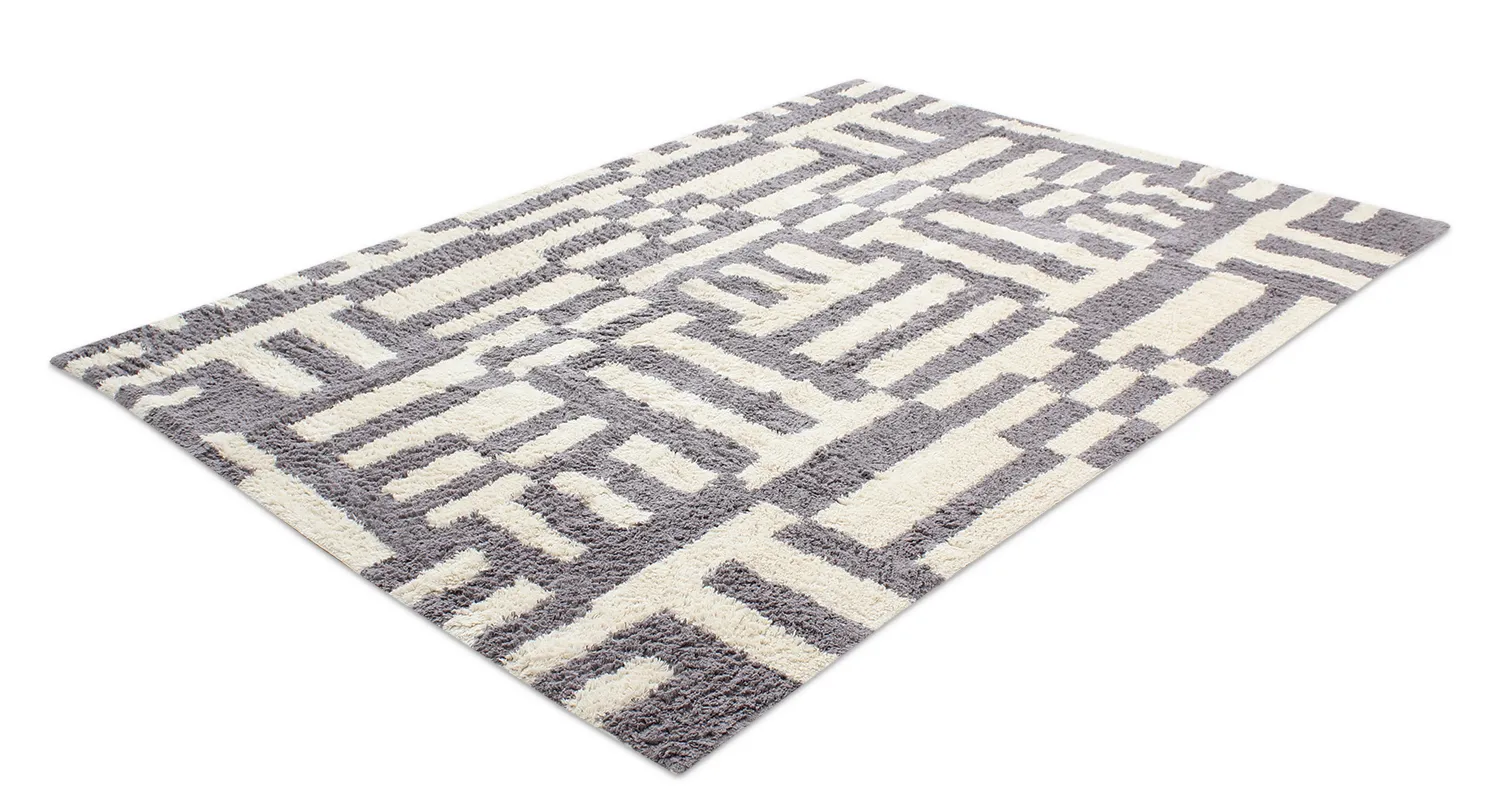Hoogpolig vloerkleed - Bergamo Natural Cotton Shaggy (grijs/wit)