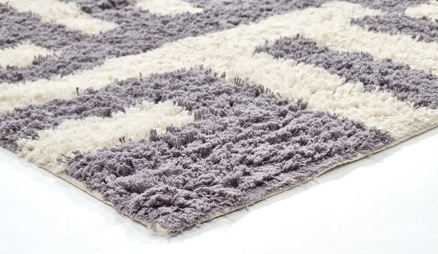 Hoogpolig vloerkleed - Bergamo Natural Cotton Shaggy (grijs/wit)