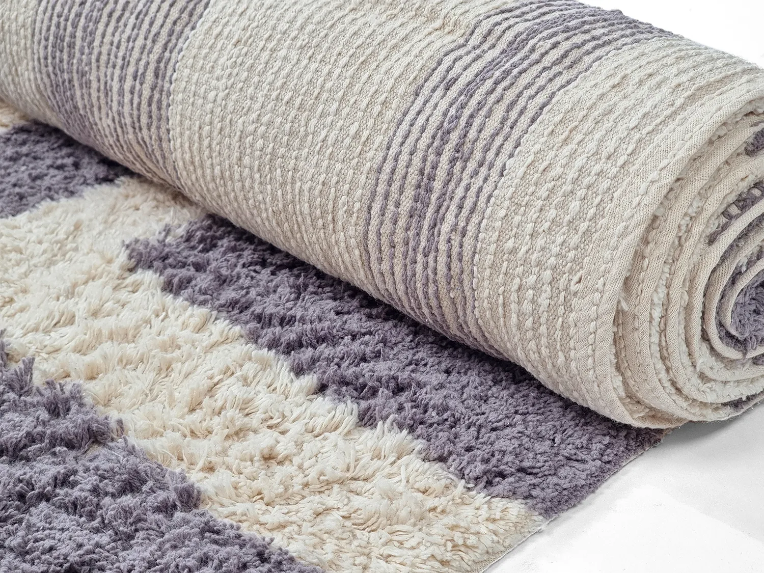 Hoogpolig vloerkleed - Bergamo Natural Cotton Shaggy (grijs/wit)