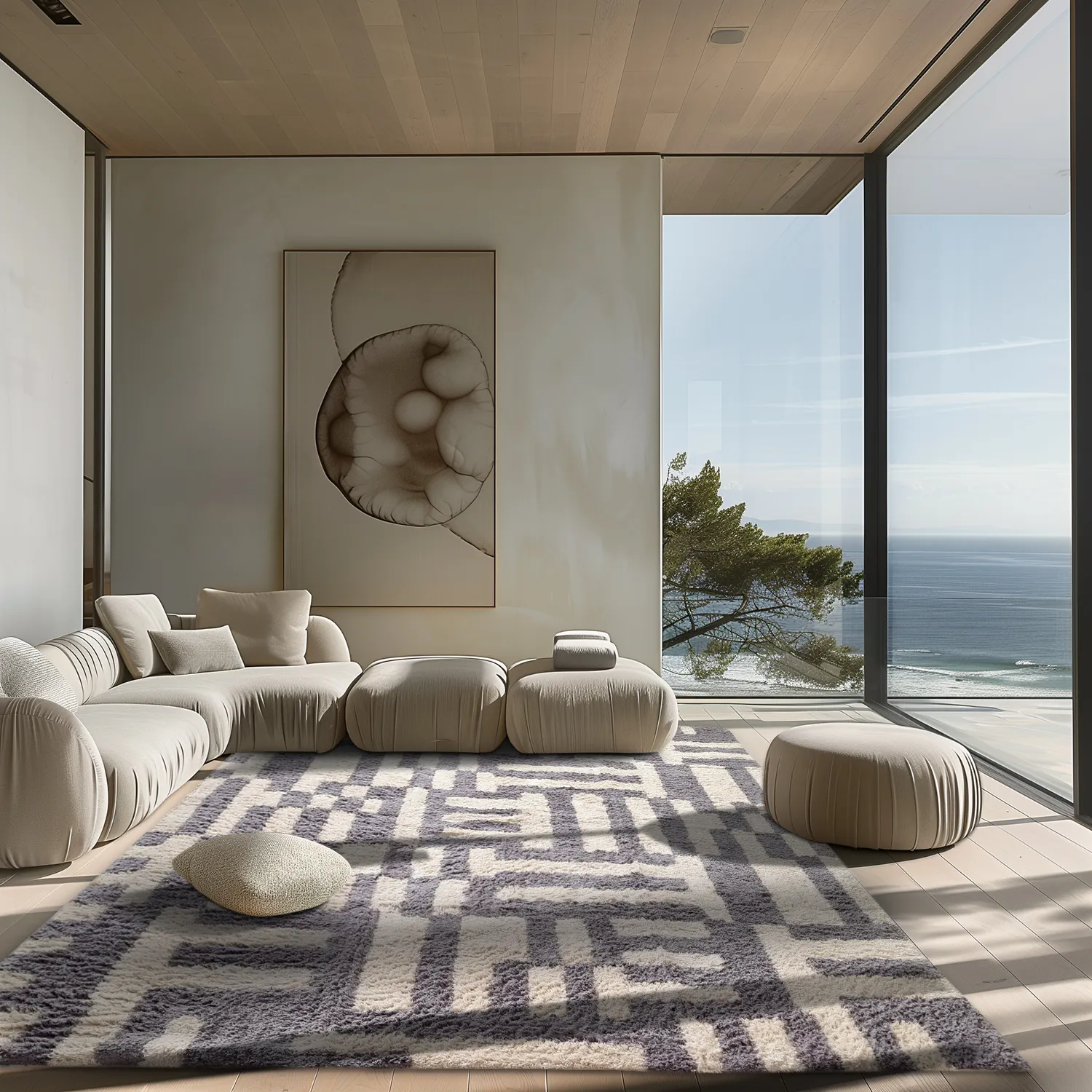 Hoogpolig vloerkleed - Bergamo Natural Cotton Shaggy (grijs/wit)