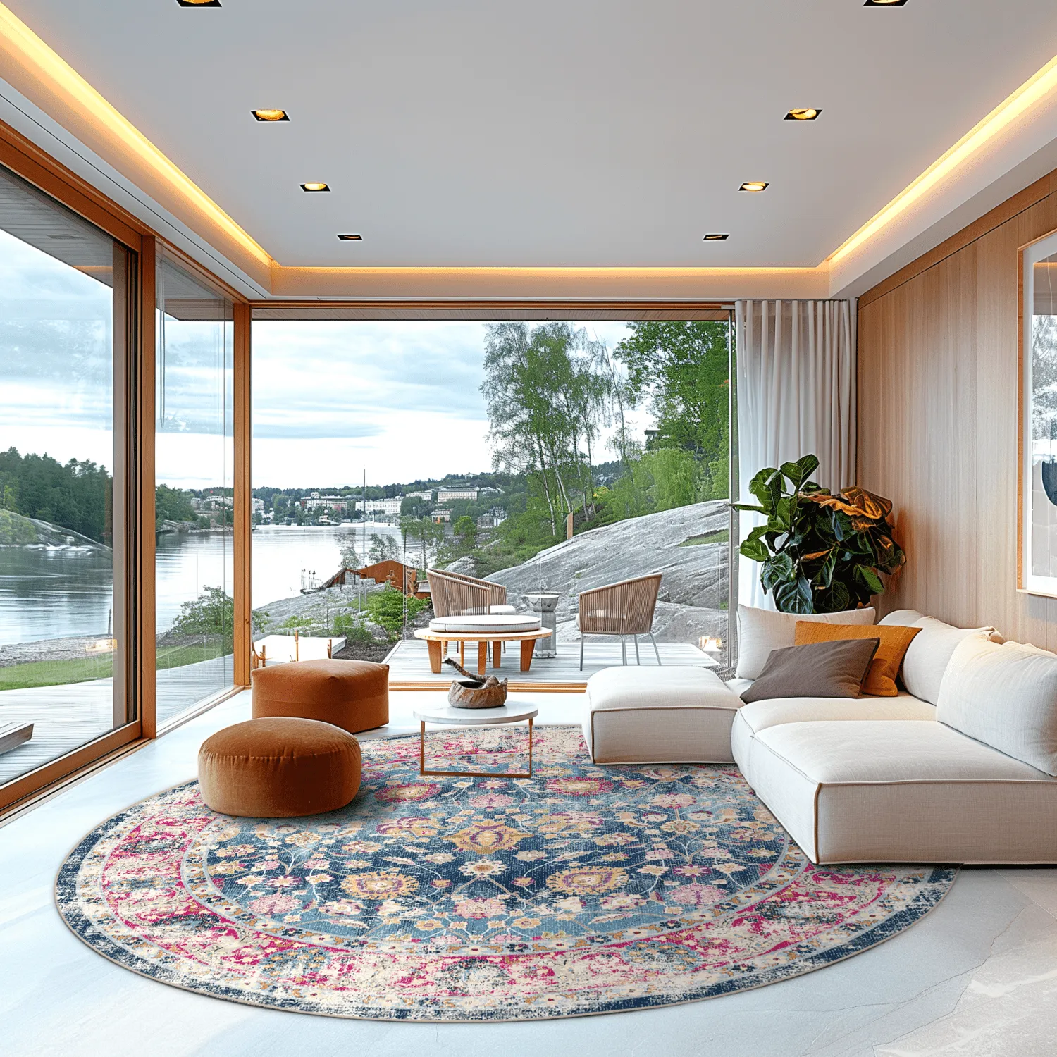 Rond vloerkleed - Bouhjar (blauw/roze/multi)