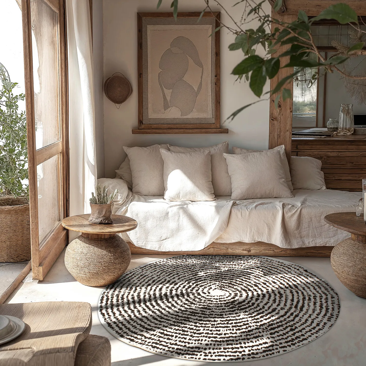 Rond vloerkleed - Brussels Swirl (zwart)