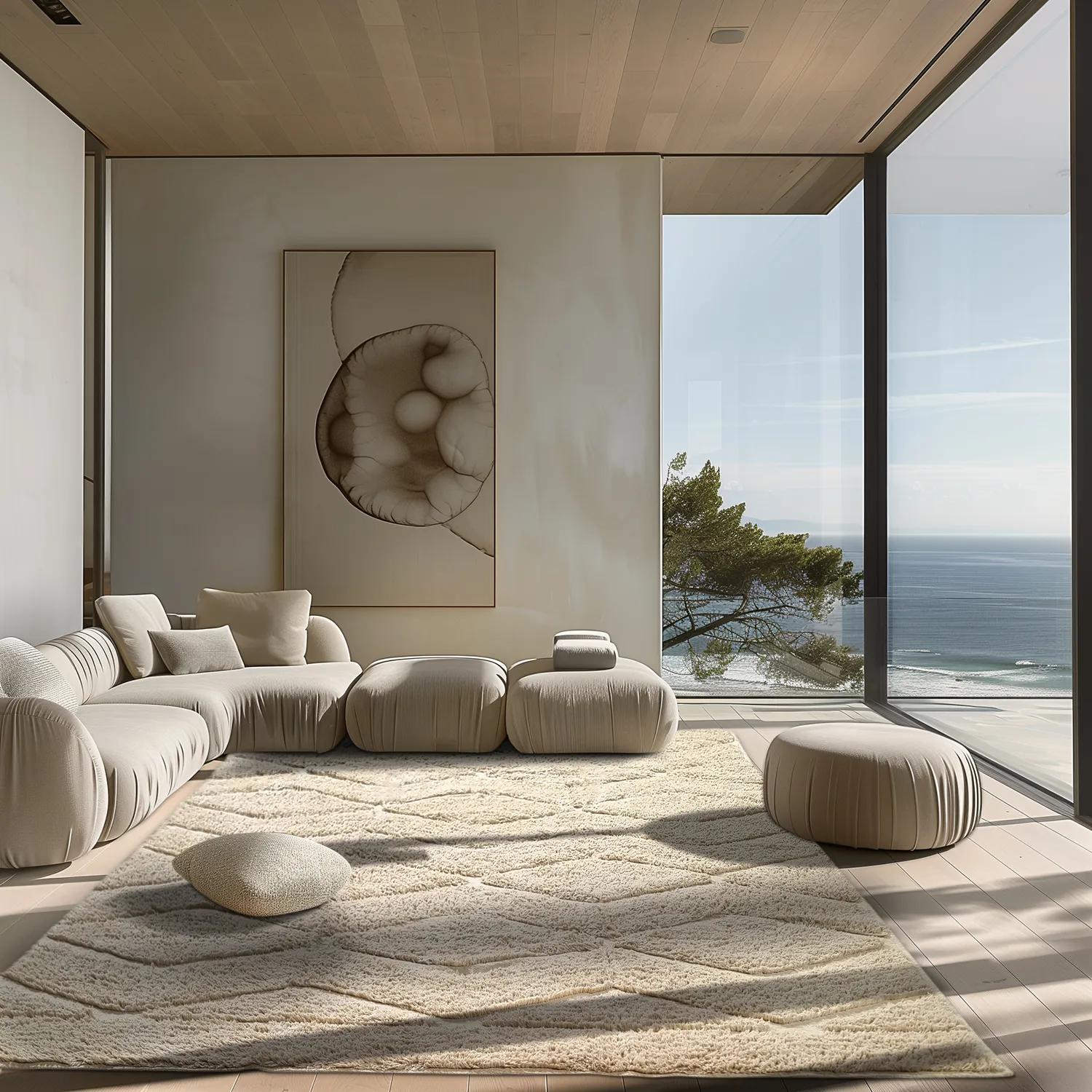 Hoogpolig vloerkleed - Brynn Natural Cotton Shaggy (beige)