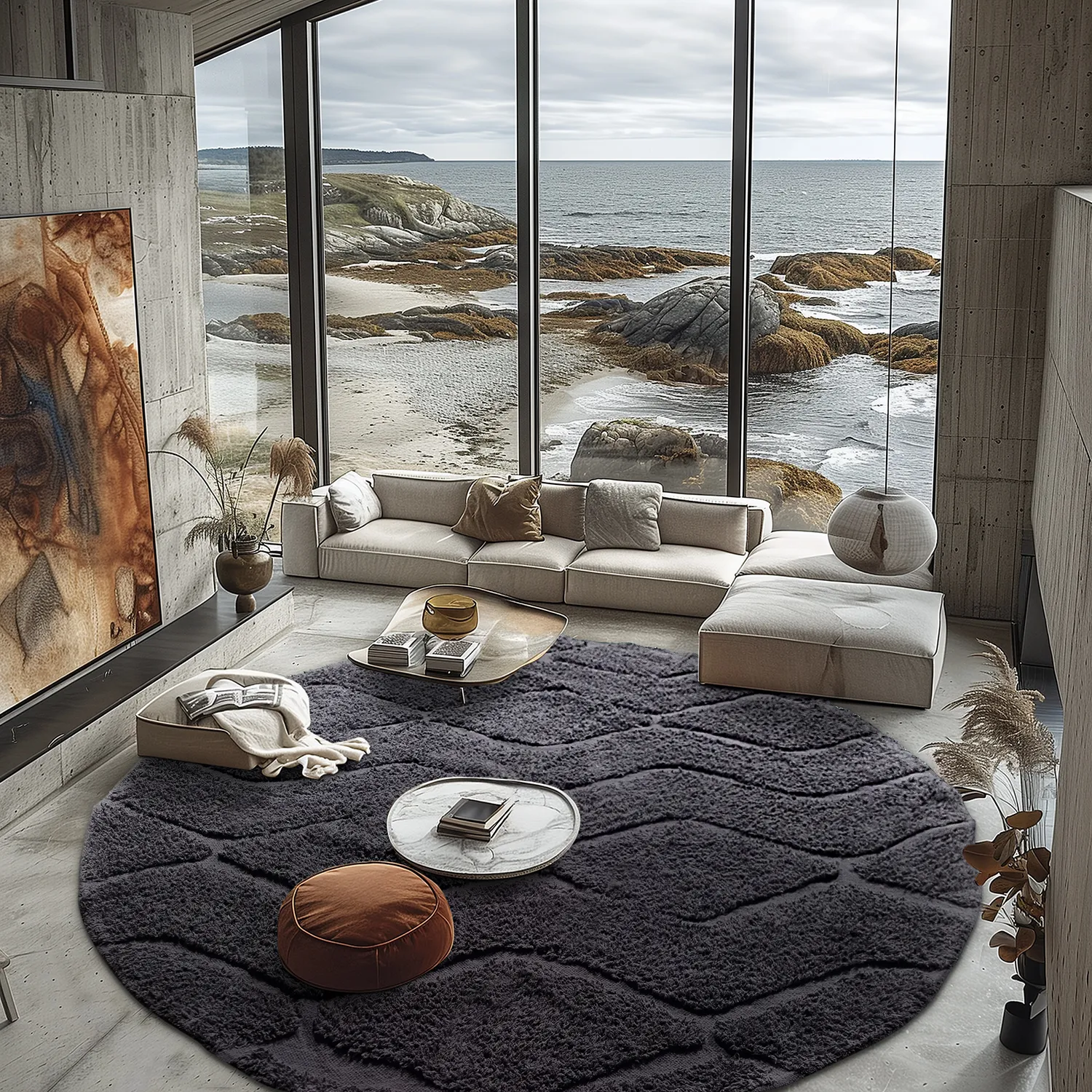 Ronde vloerkleden - Brynn Natural Cotton Shaggy (zwart)