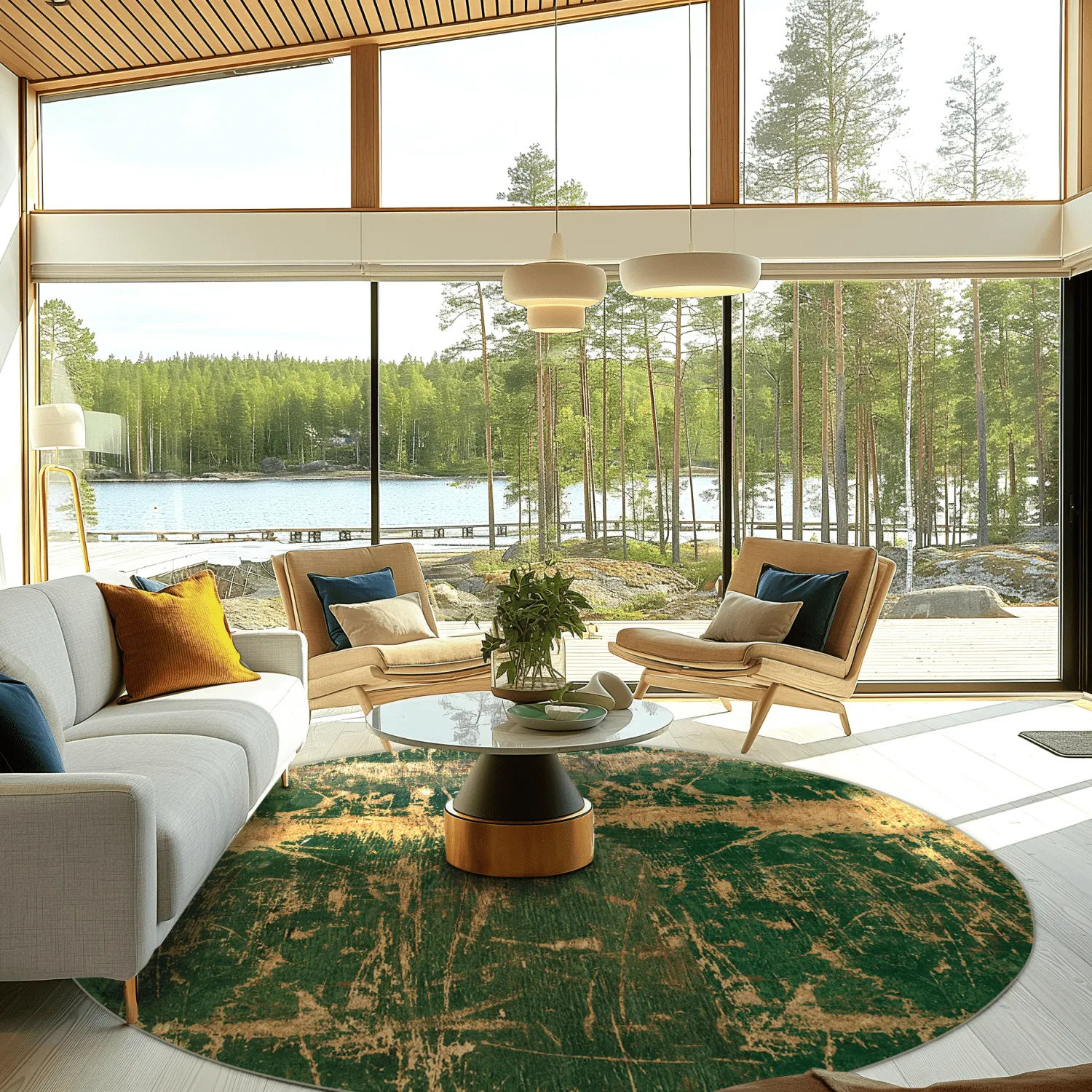 Rond vloerkleed - Cantoria (beige/groen)