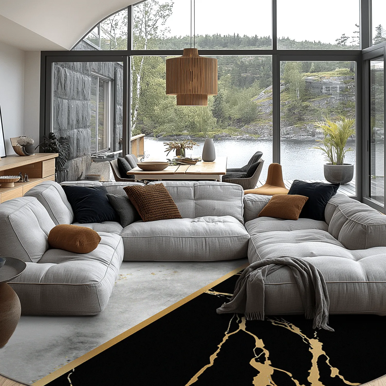 Rond vloerkleed - Cassa (grijs/zwart/goud)