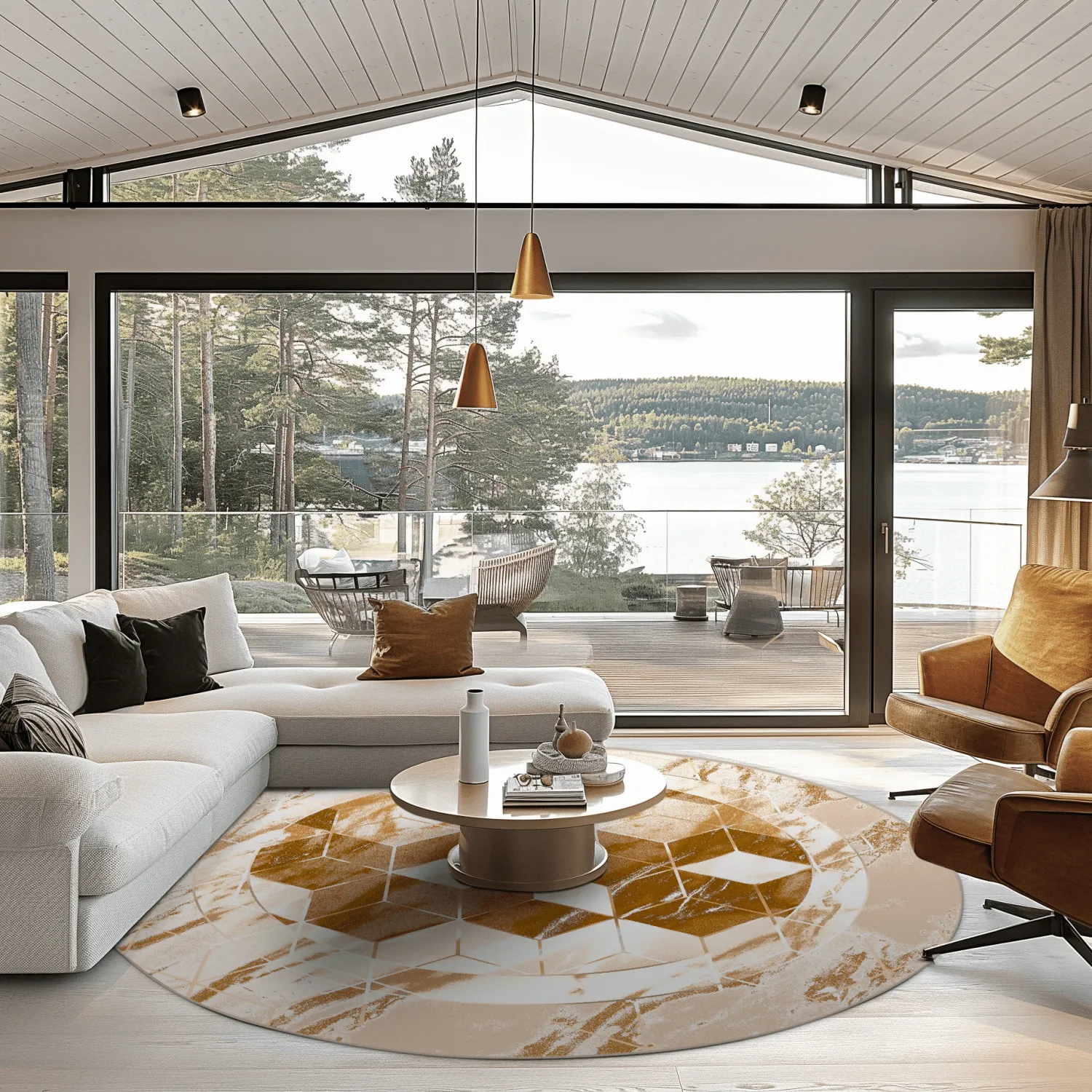 Rond vloerkleed - Castello (beige/wit)