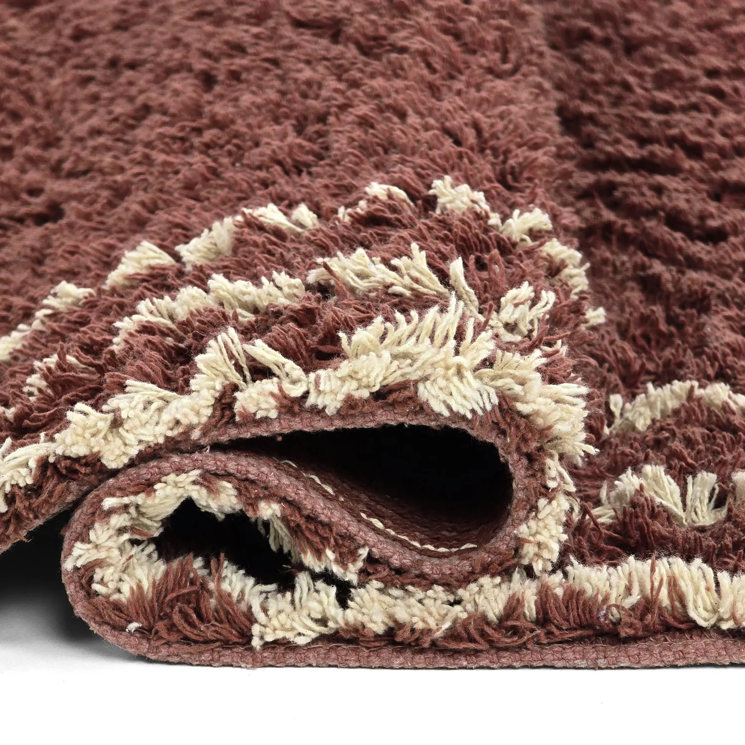 Hoogpolig vloerkleed - Cataya Natural Cotton Shaggy (bruin/beige)