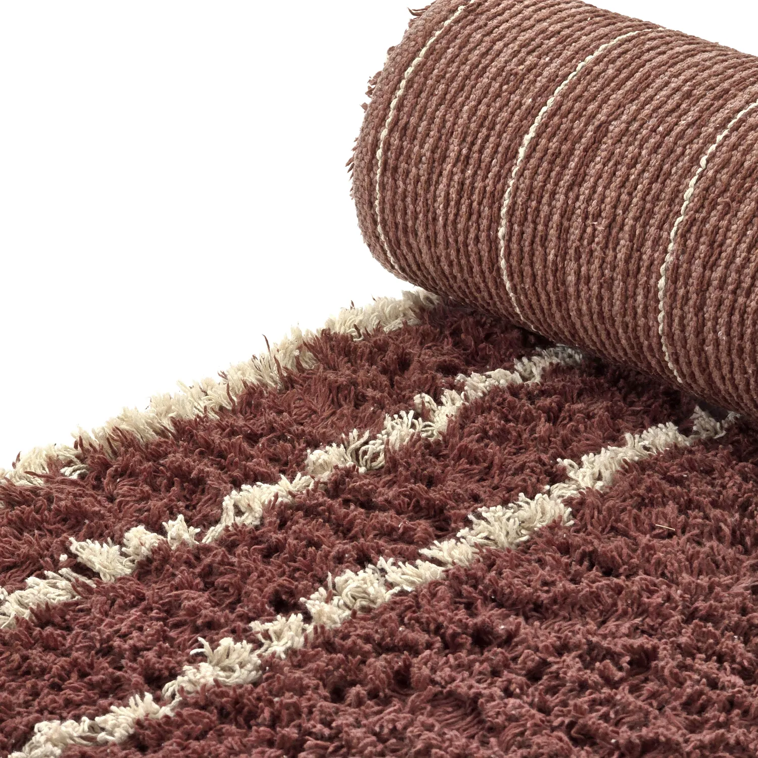 Hoogpolig vloerkleed - Cataya Natural Cotton Shaggy (bruin/beige)