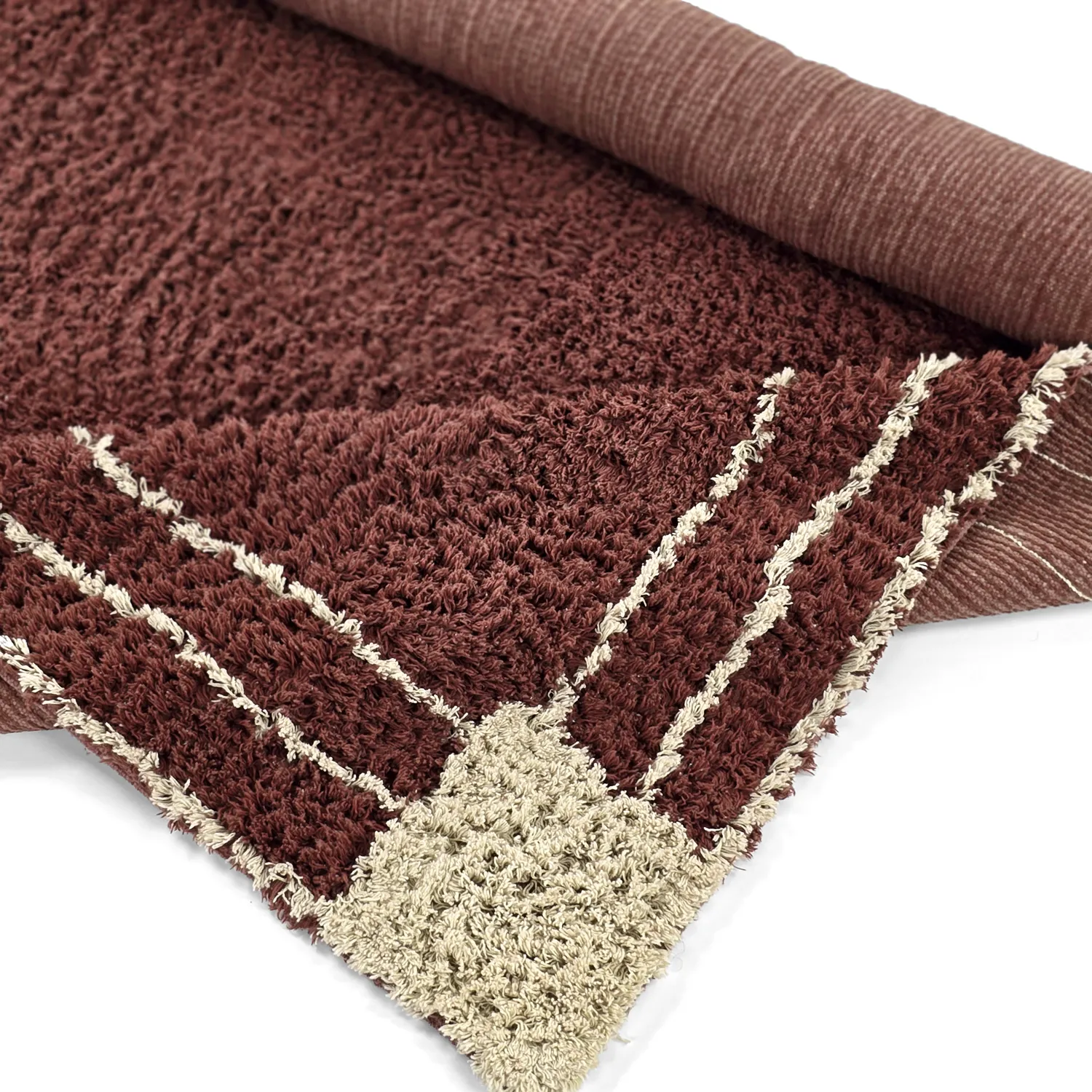 Hoogpolig vloerkleed - Cataya Natural Cotton Shaggy (bruin/beige)