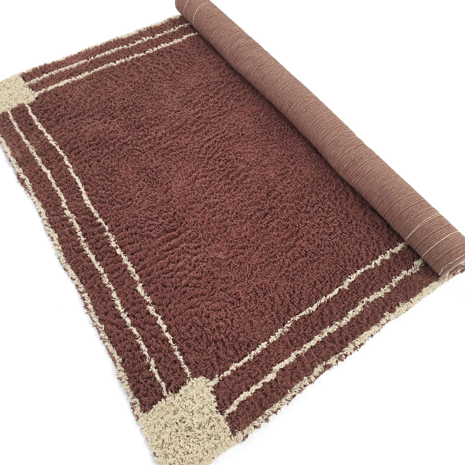 Hoogpolig vloerkleed - Cataya Natural Cotton Shaggy (bruin/beige)