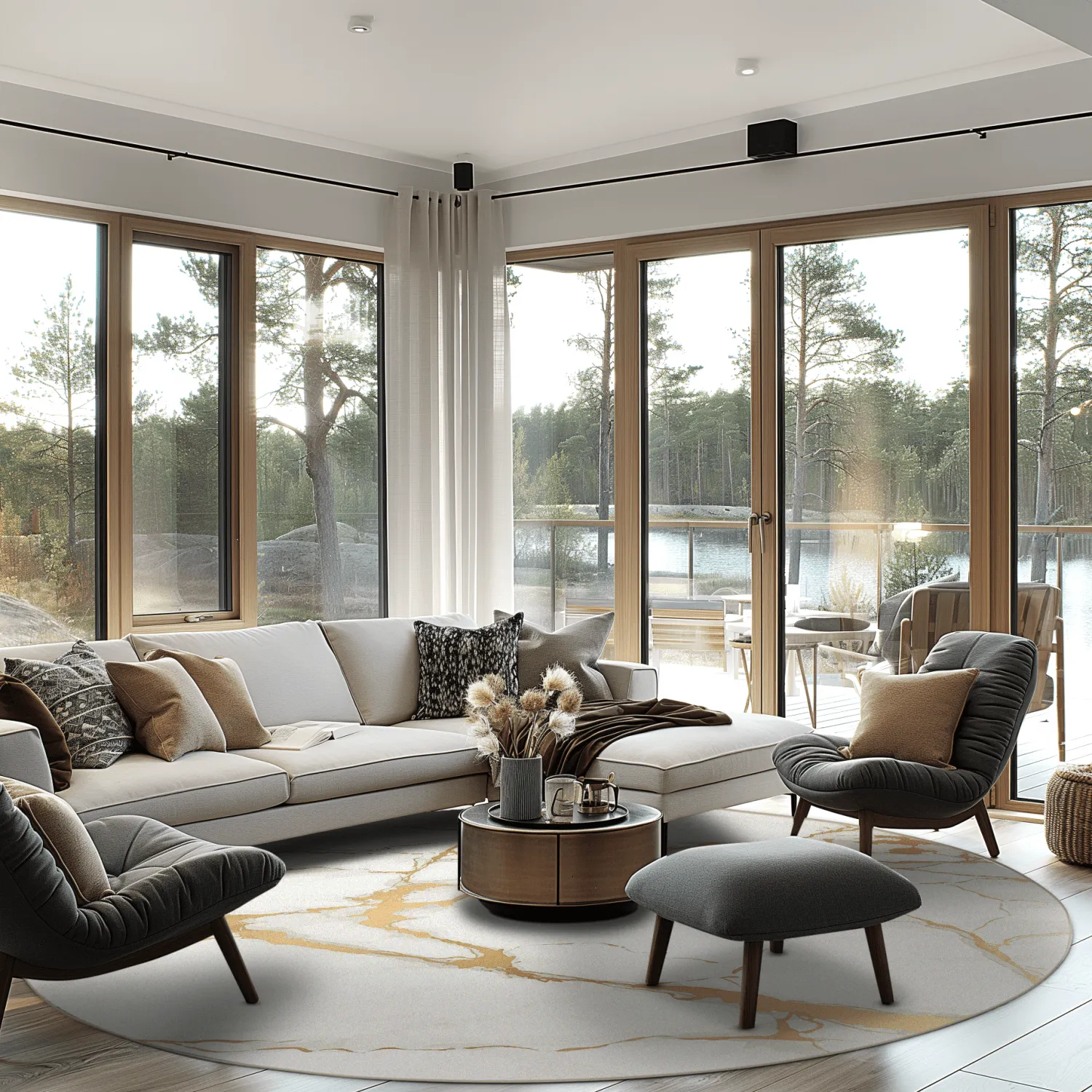 Rond vloerkleed - Cesina (stone/wit/goud)