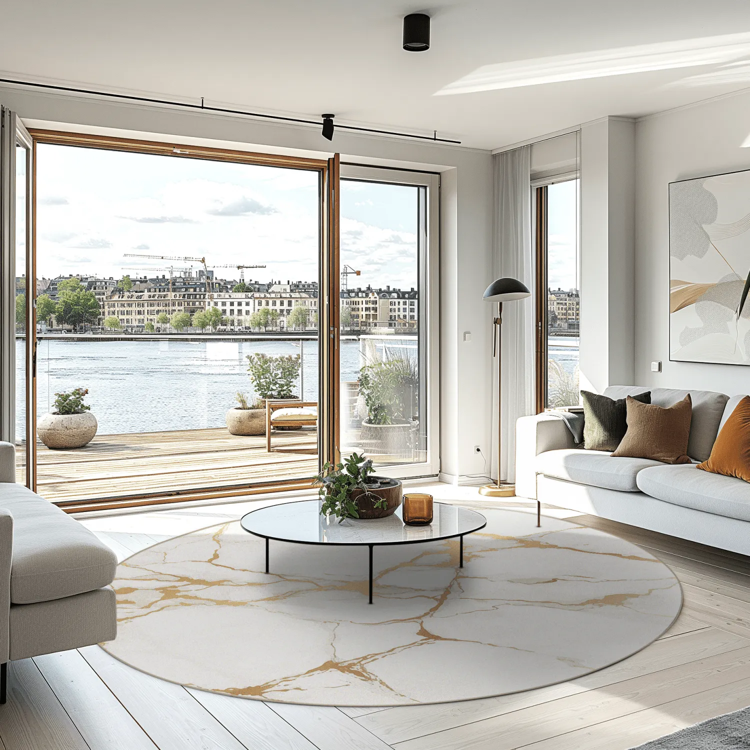 Rond vloerkleed - Cesina (stone/wit/goud)