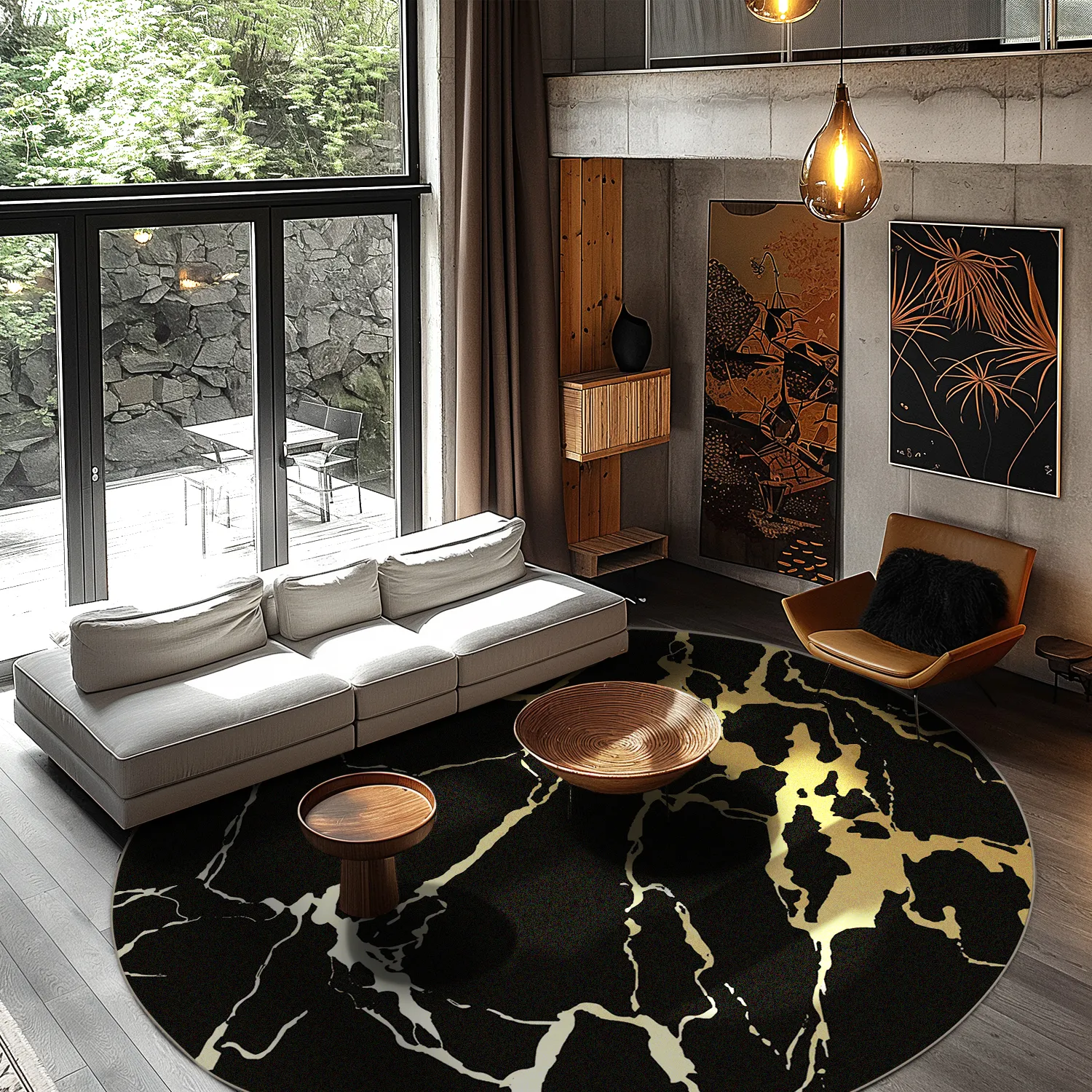 Rond vloerkleed - Cesina (zwart/goud)