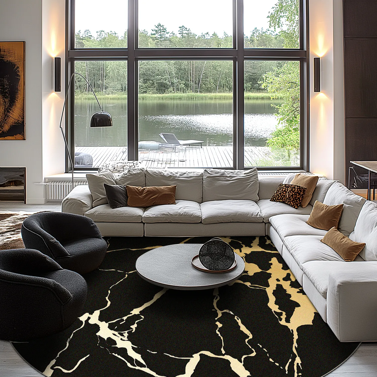 Rond vloerkleed - Cesina (zwart/goud)