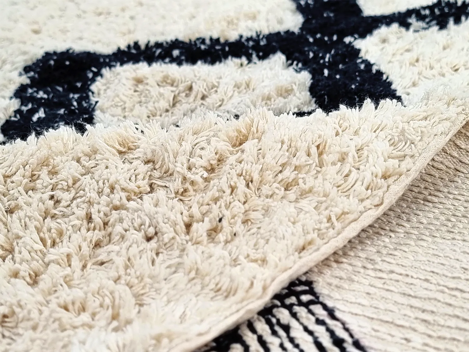 Ronde vloerkleden - Chablis Natural Cotton Shaggy (offwhite/zwart)