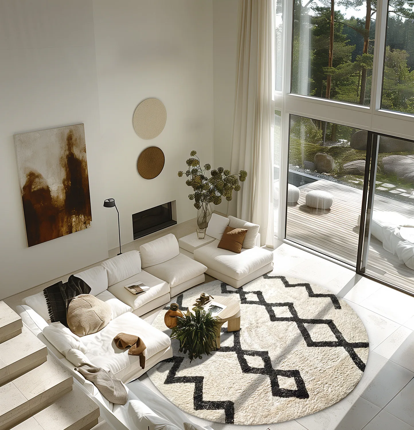 Ronde vloerkleden - Chablis Natural Cotton Shaggy (offwhite/zwart)