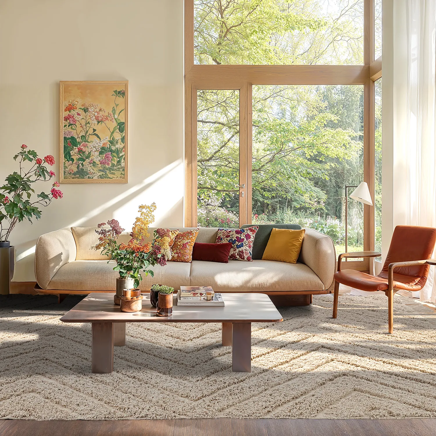 Hoogpolig vloerkleed - Conara Natural Cotton Shaggy (beige)