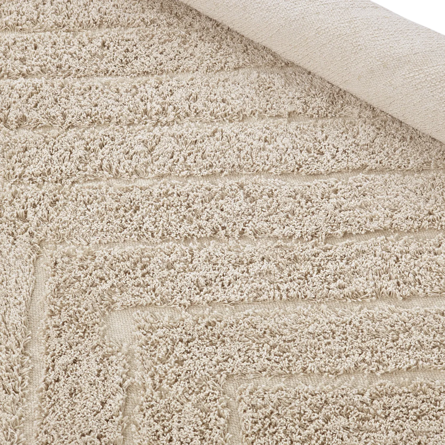 Hoogpolig vloerkleed - Conara Natural Cotton Shaggy (beige)