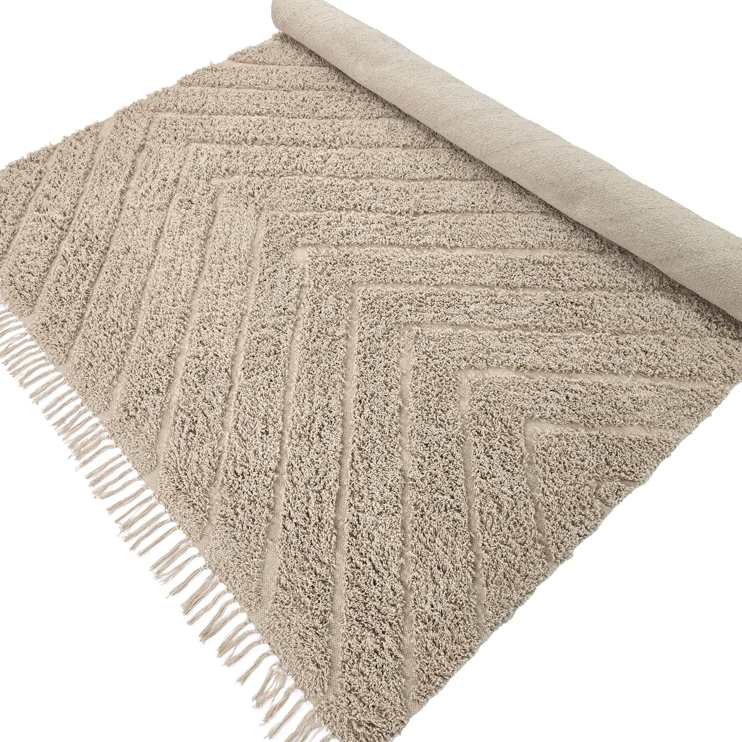 Hoogpolig vloerkleed - Conara Natural Cotton Shaggy (beige)
