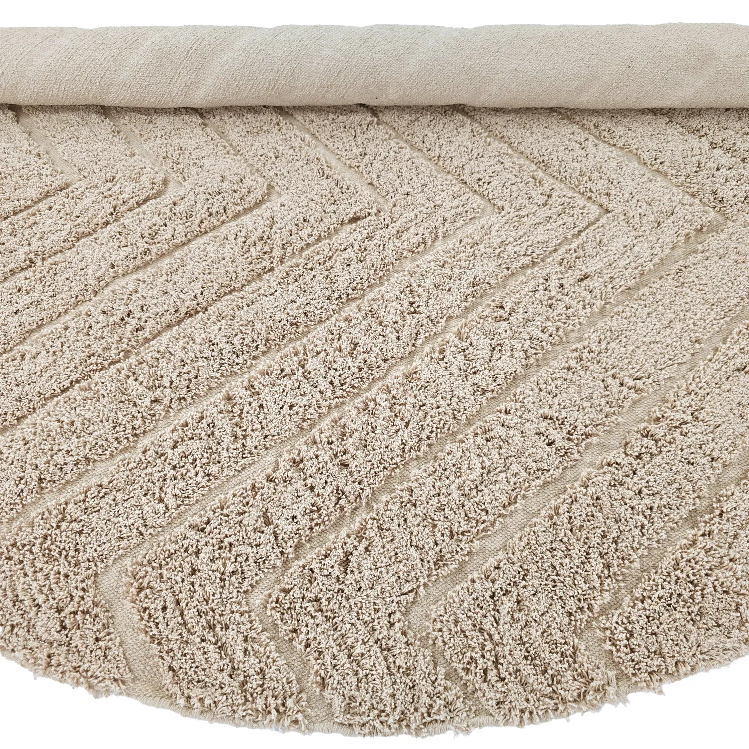 Ronde vloerkleden - Conara Natural Cotton Shaggy (beige)