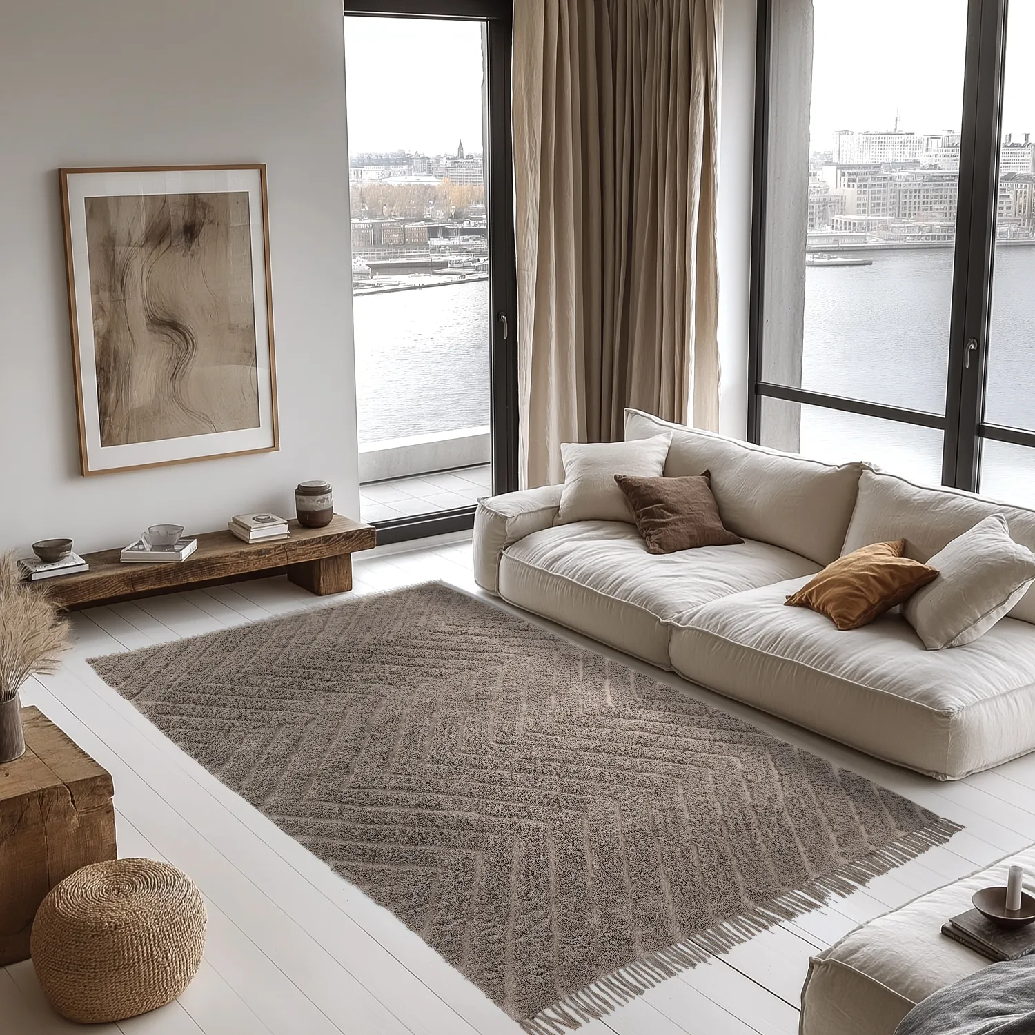 Hoogpolig vloerkleed - Conara Natural Cotton Shaggy (taupe)