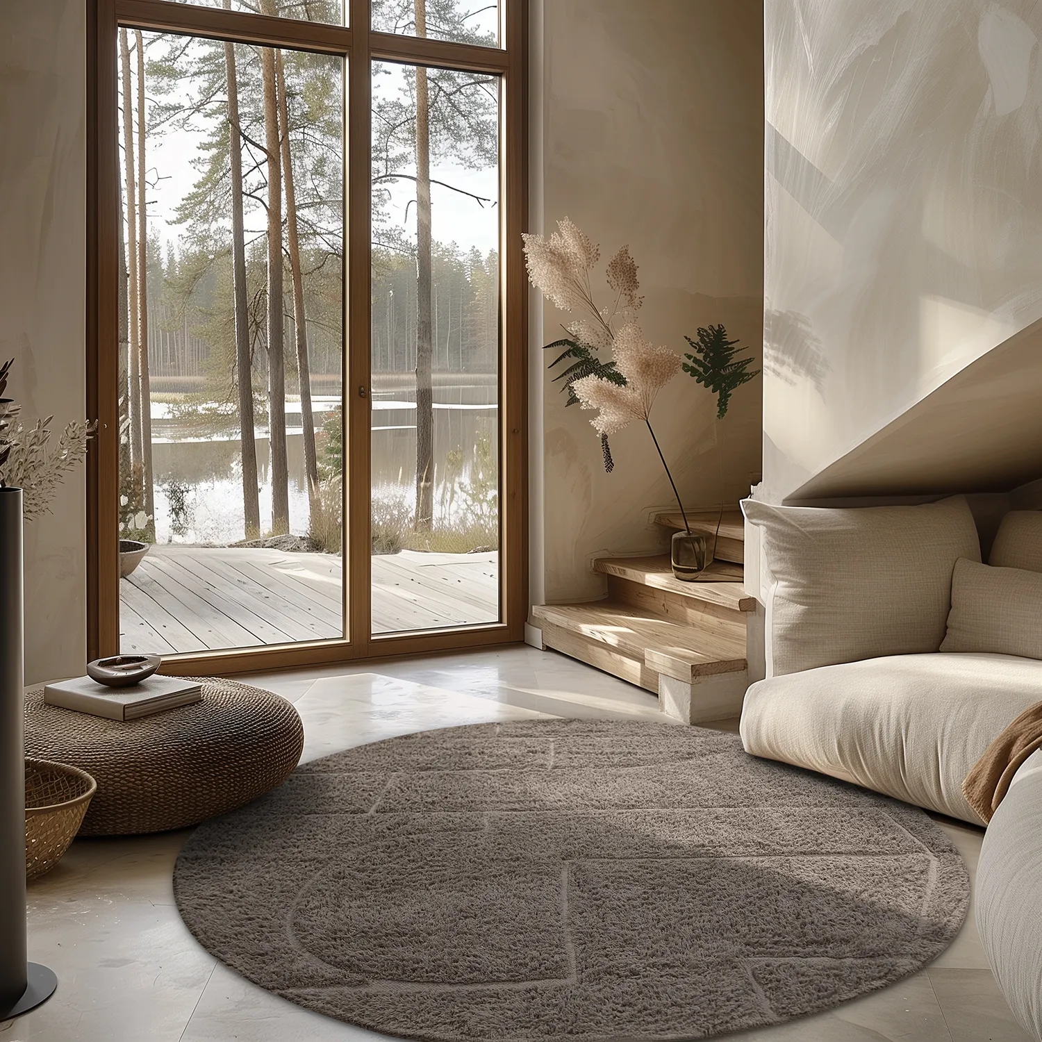 Ronde vloerkleden - Cremona Natural Cotton Shaggy (taupe)