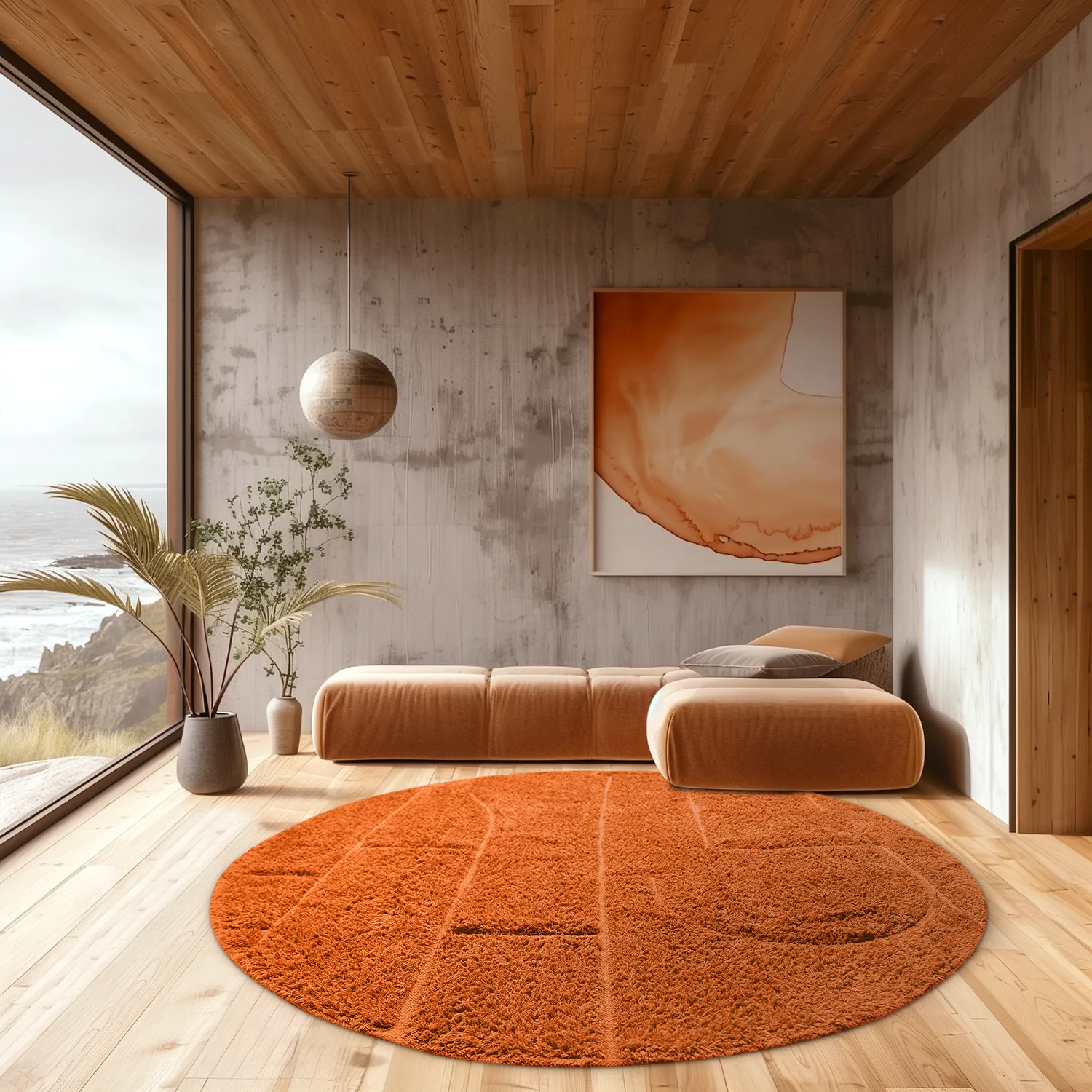 Ronde vloerkleden - Cremona Natural Cotton Shaggy (oranje)