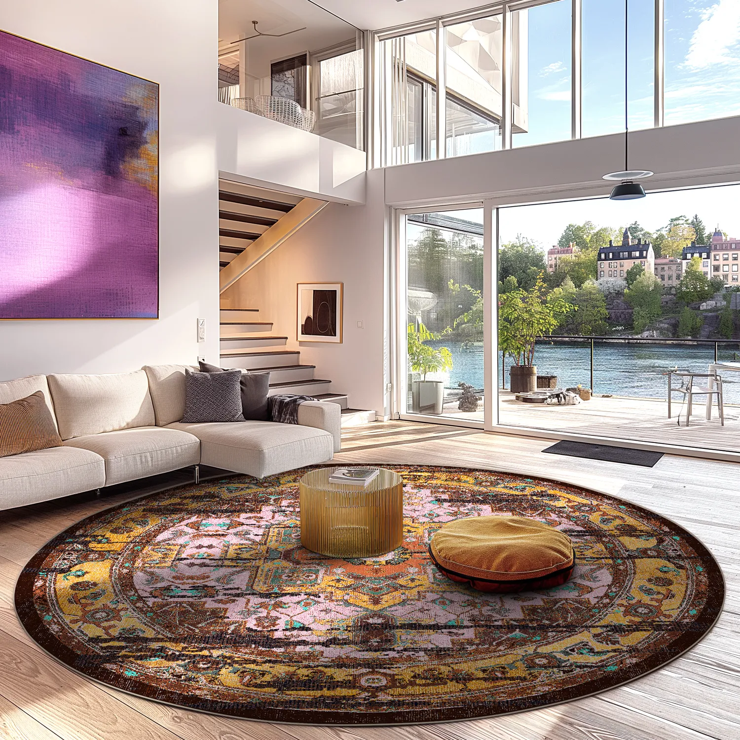 Rond vloerkleed - Darnah (geel/multi)