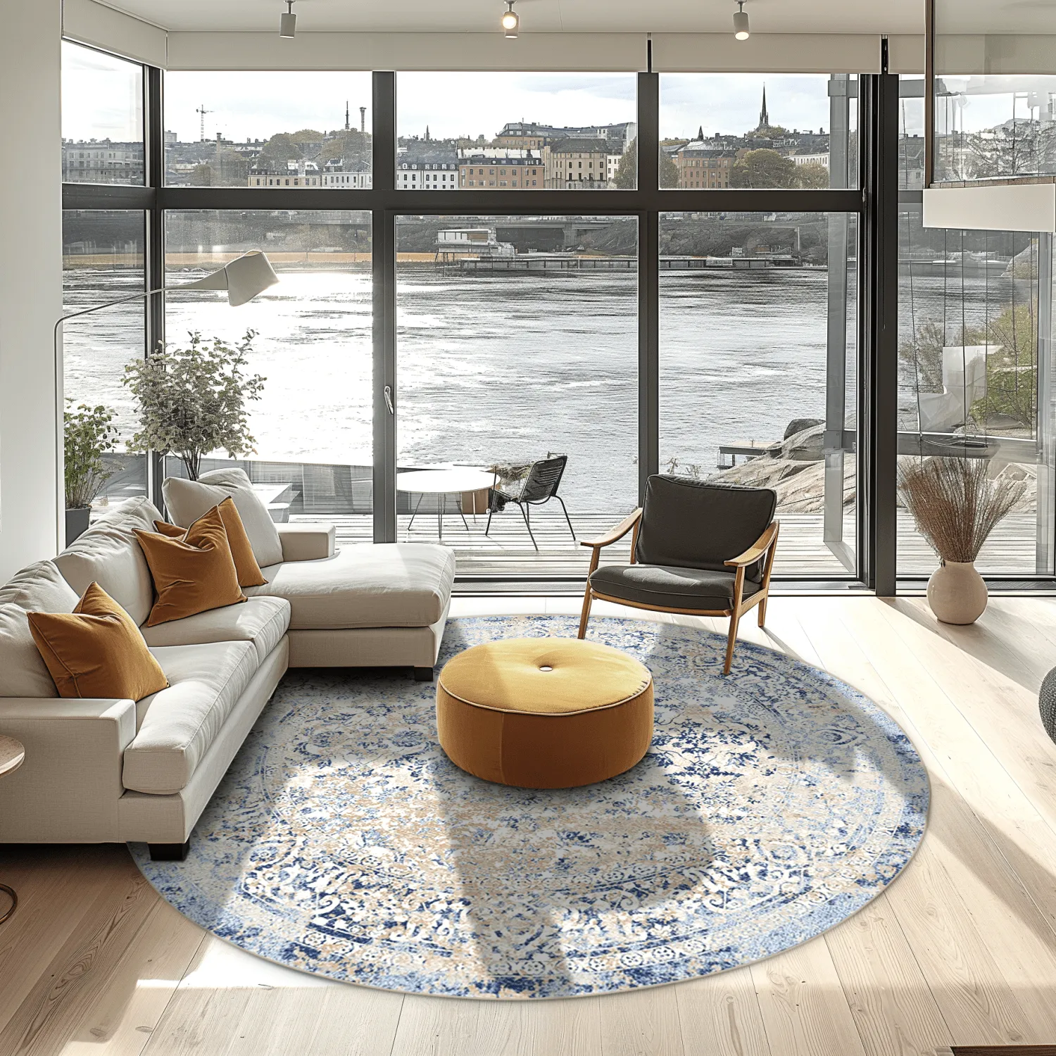 Rond vloerkleed - Denizli (blauw)