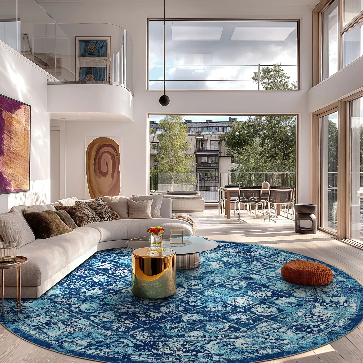 Rond vloerkleed - Douz (blauw)