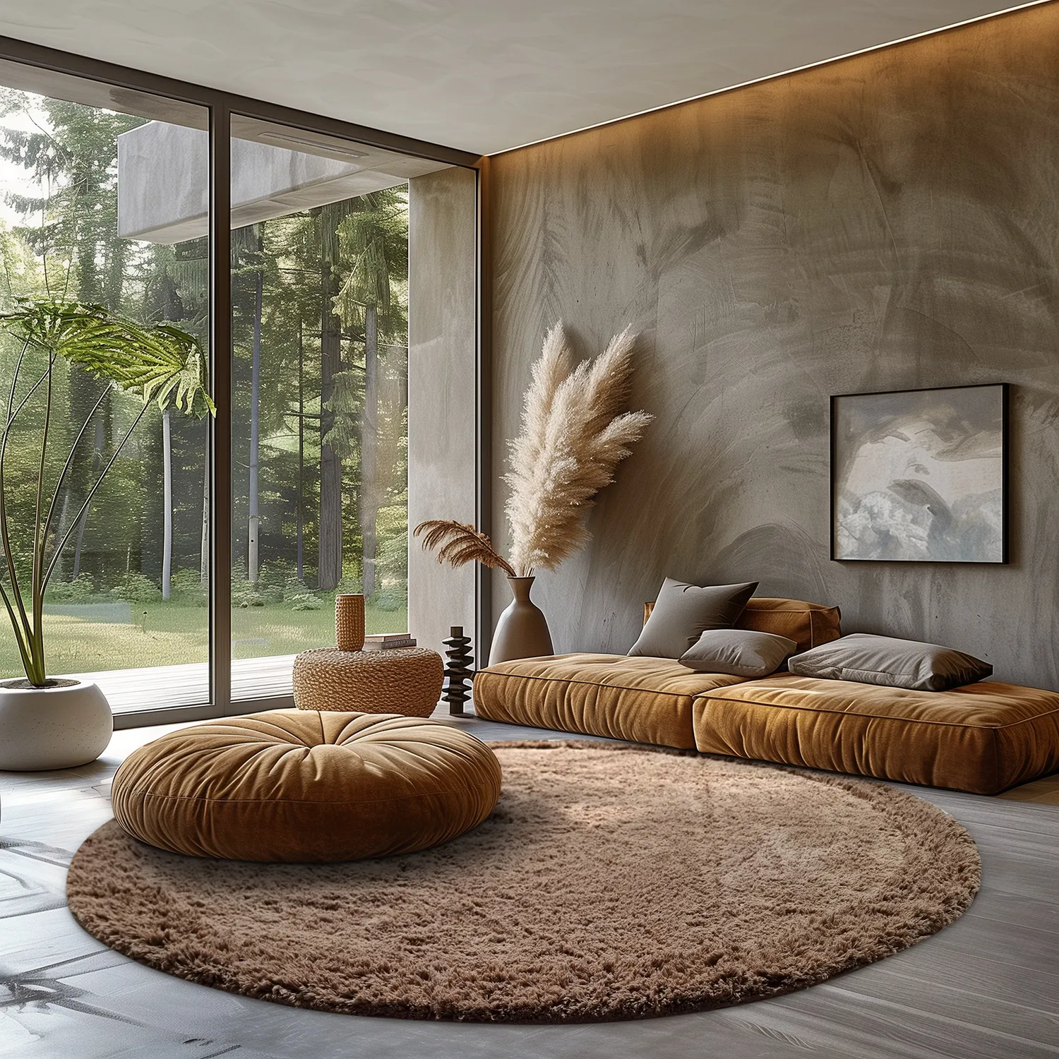 Ronde vloerkleden - Ebba Natural Cotton Shaggy (bruin)