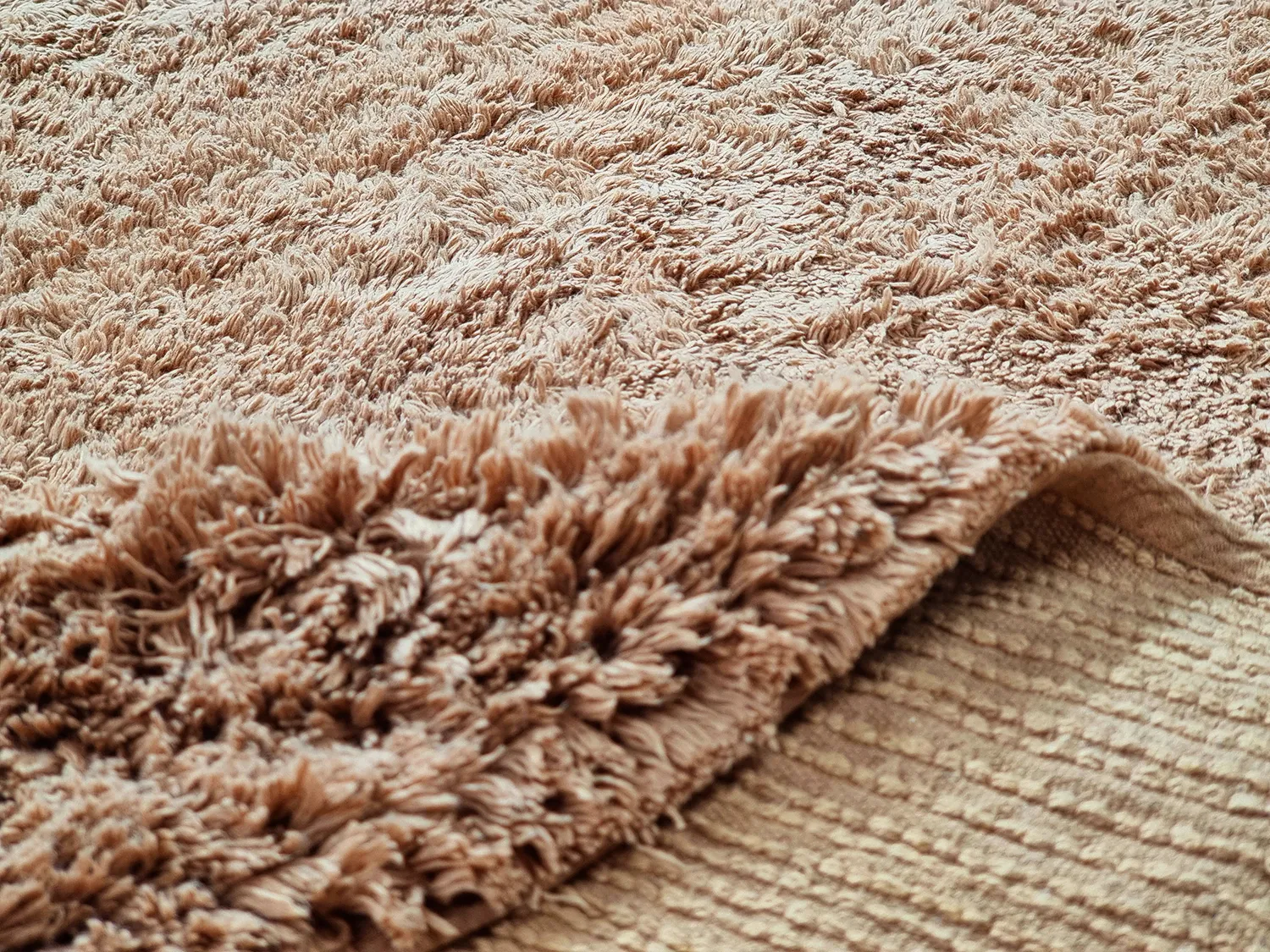 Hoogpolig vloerkleed - Ebba Natural Cotton Shaggy (bruin)