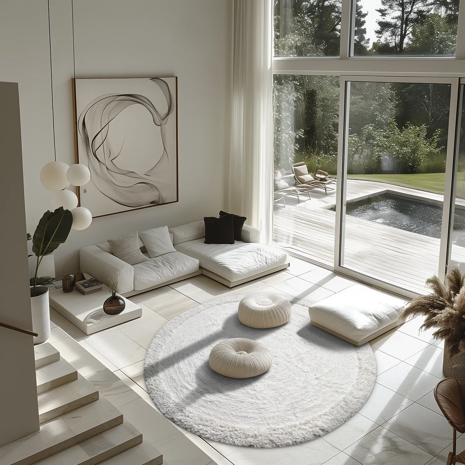 Ronde vloerkleden - Ebba Natural Cotton Shaggy (offwhite)