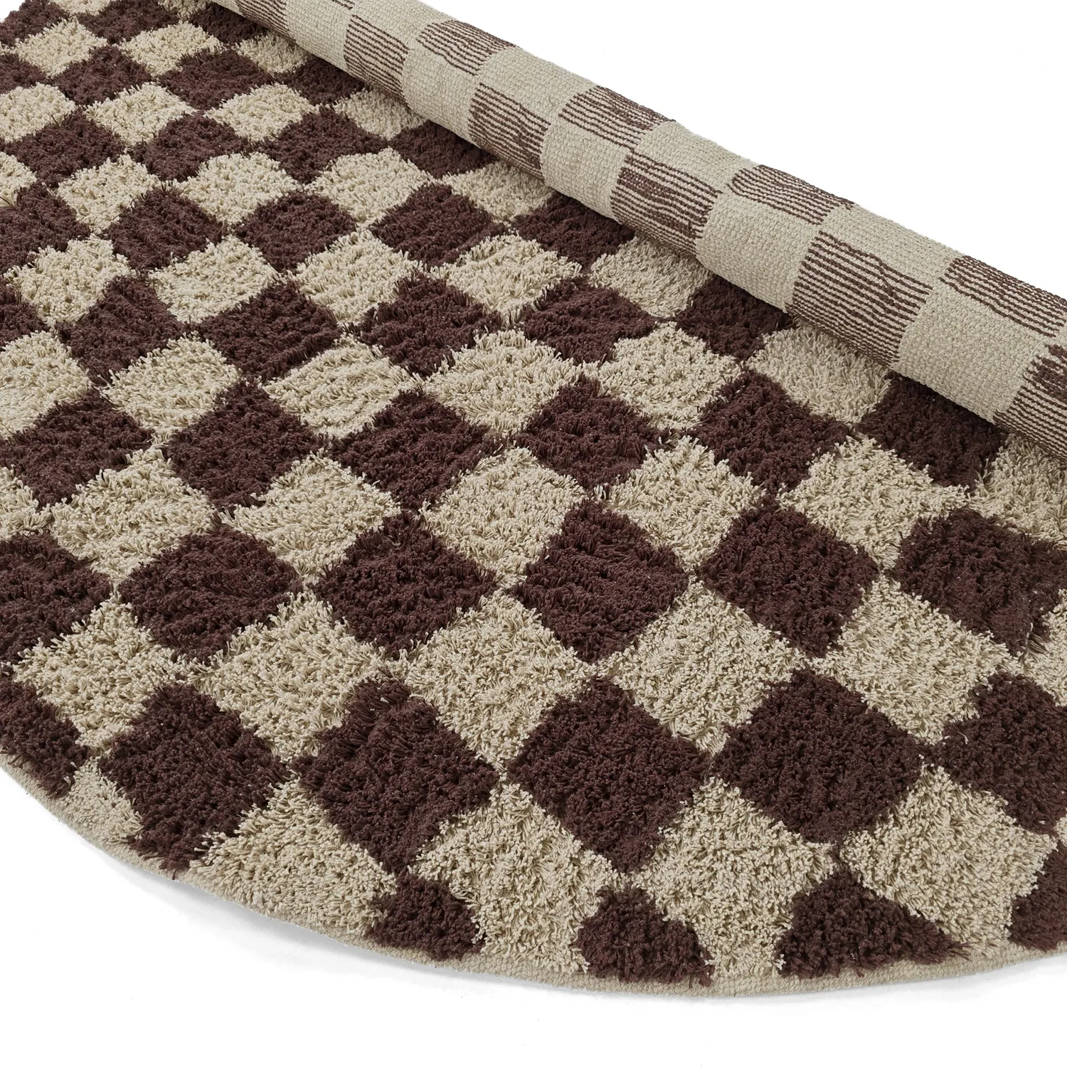 Ronde vloerkleden - Elsey Natural Cotton Shaggy (beige/bruin)