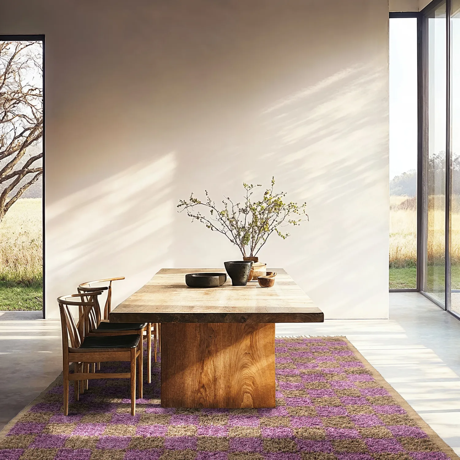 Hoogpolig vloerkleed - Elsey Natural Cotton Shaggy (bruin/paars)