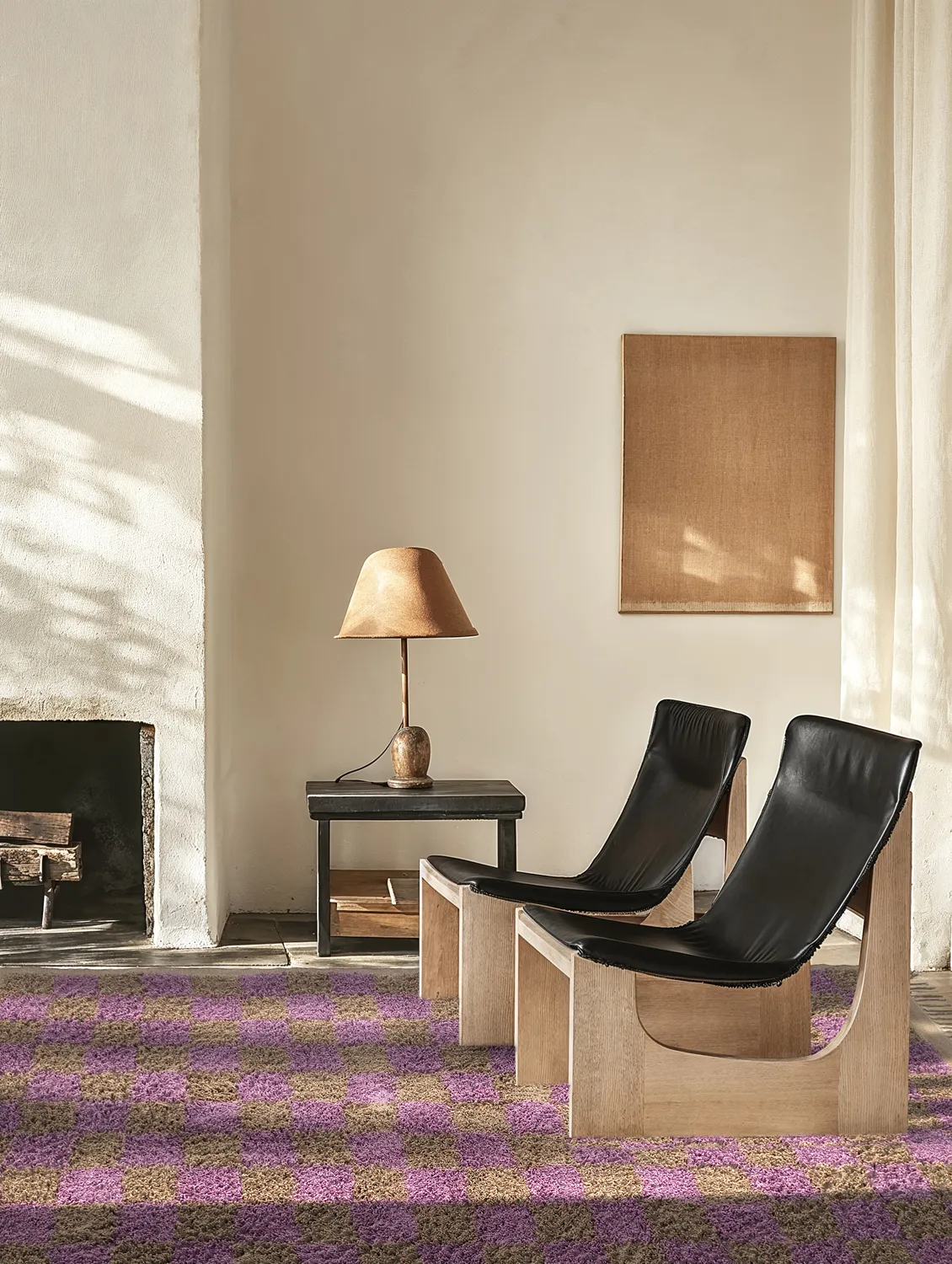 Hoogpolig vloerkleed - Elsey Natural Cotton Shaggy (bruin/paars)