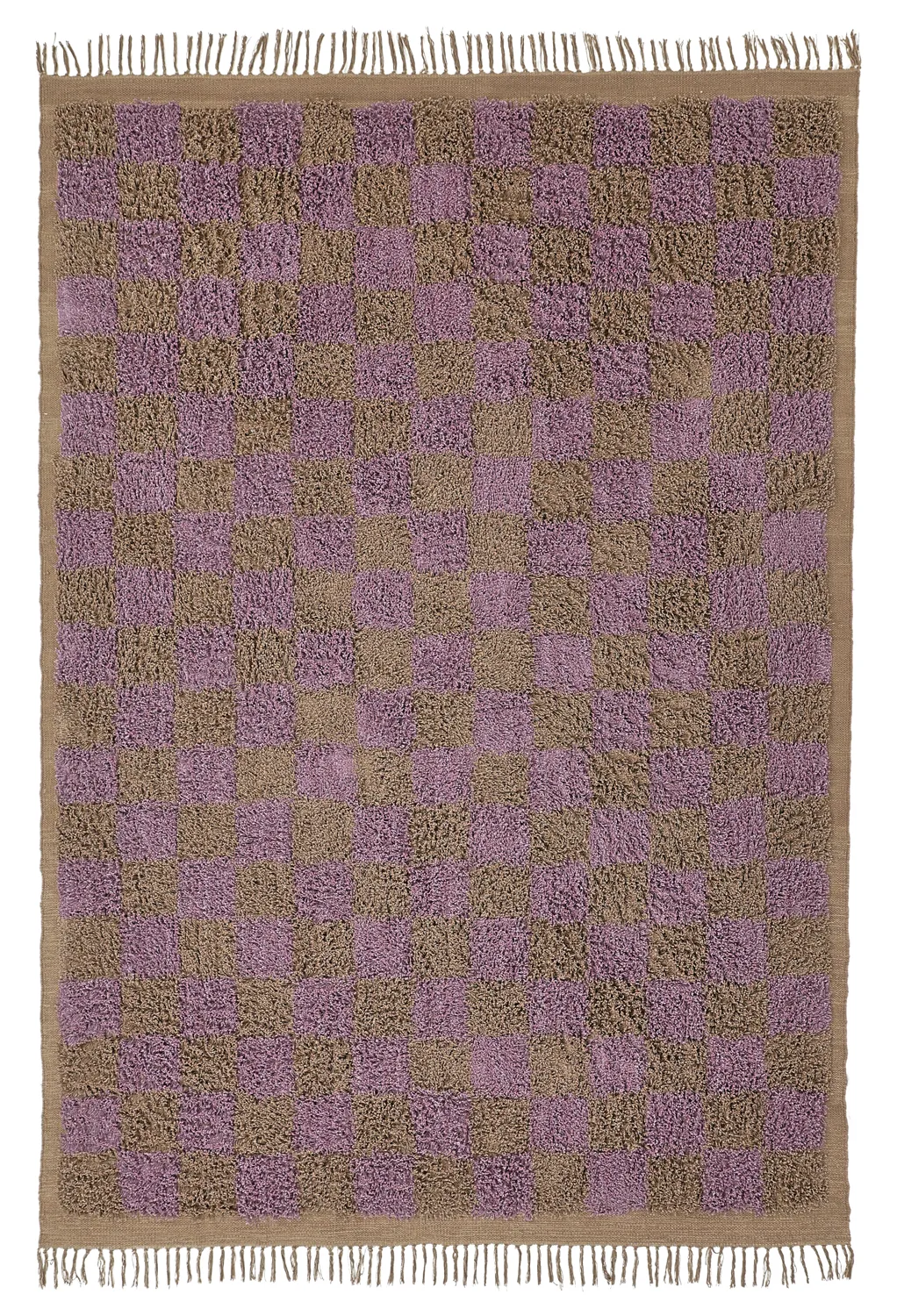 Hoogpolig vloerkleed - Elsey Natural Cotton Shaggy (bruin/paars)