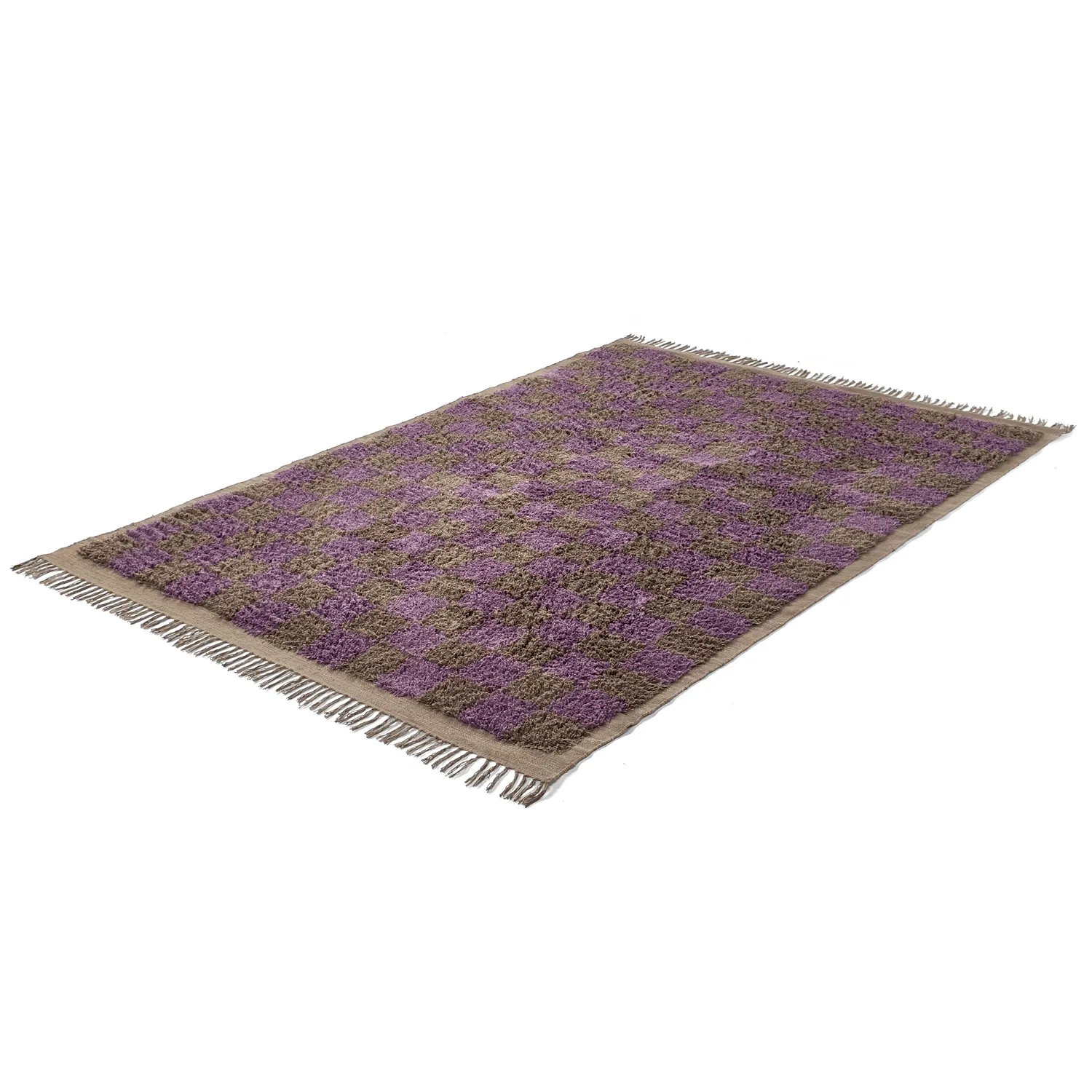 Hoogpolig vloerkleed - Elsey Natural Cotton Shaggy (bruin/paars)