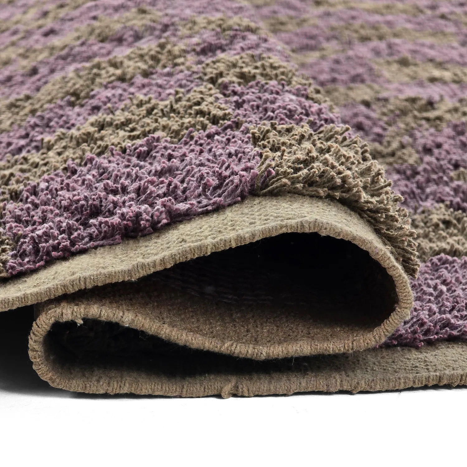 Hoogpolig vloerkleed - Elsey Natural Cotton Shaggy (bruin/paars)