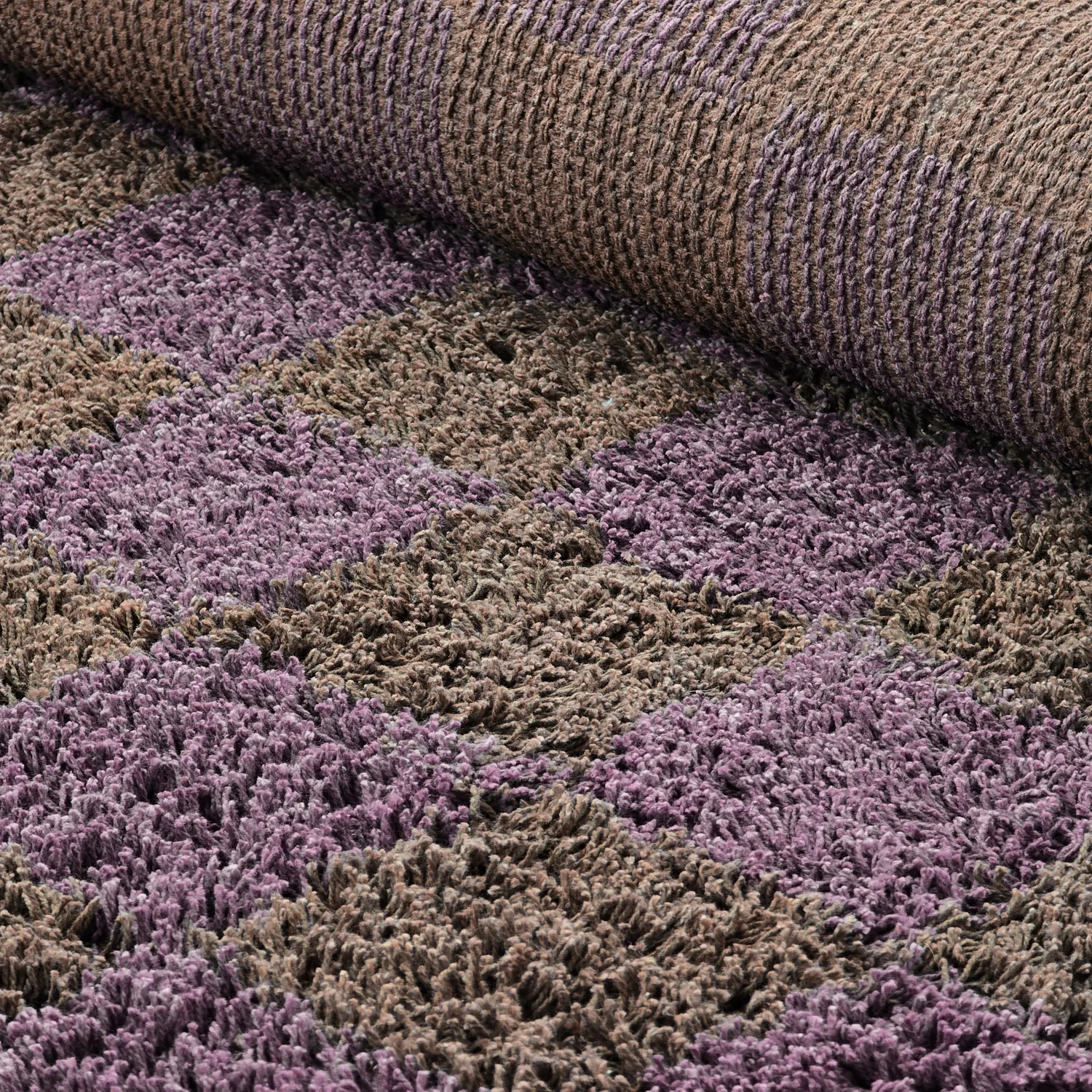 Hoogpolig vloerkleed - Elsey Natural Cotton Shaggy (bruin/paars)