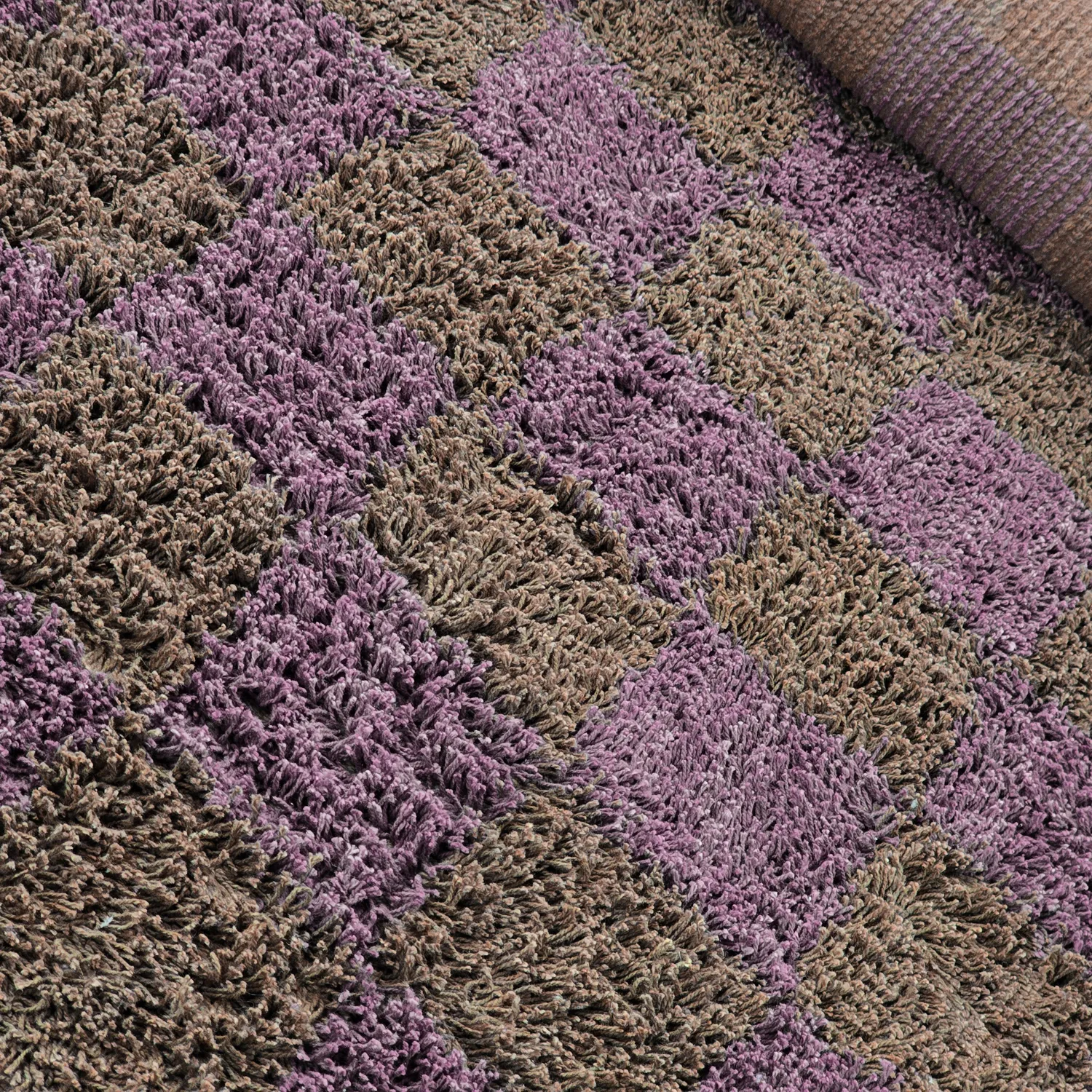 Hoogpolig vloerkleed - Elsey Natural Cotton Shaggy (bruin/paars)